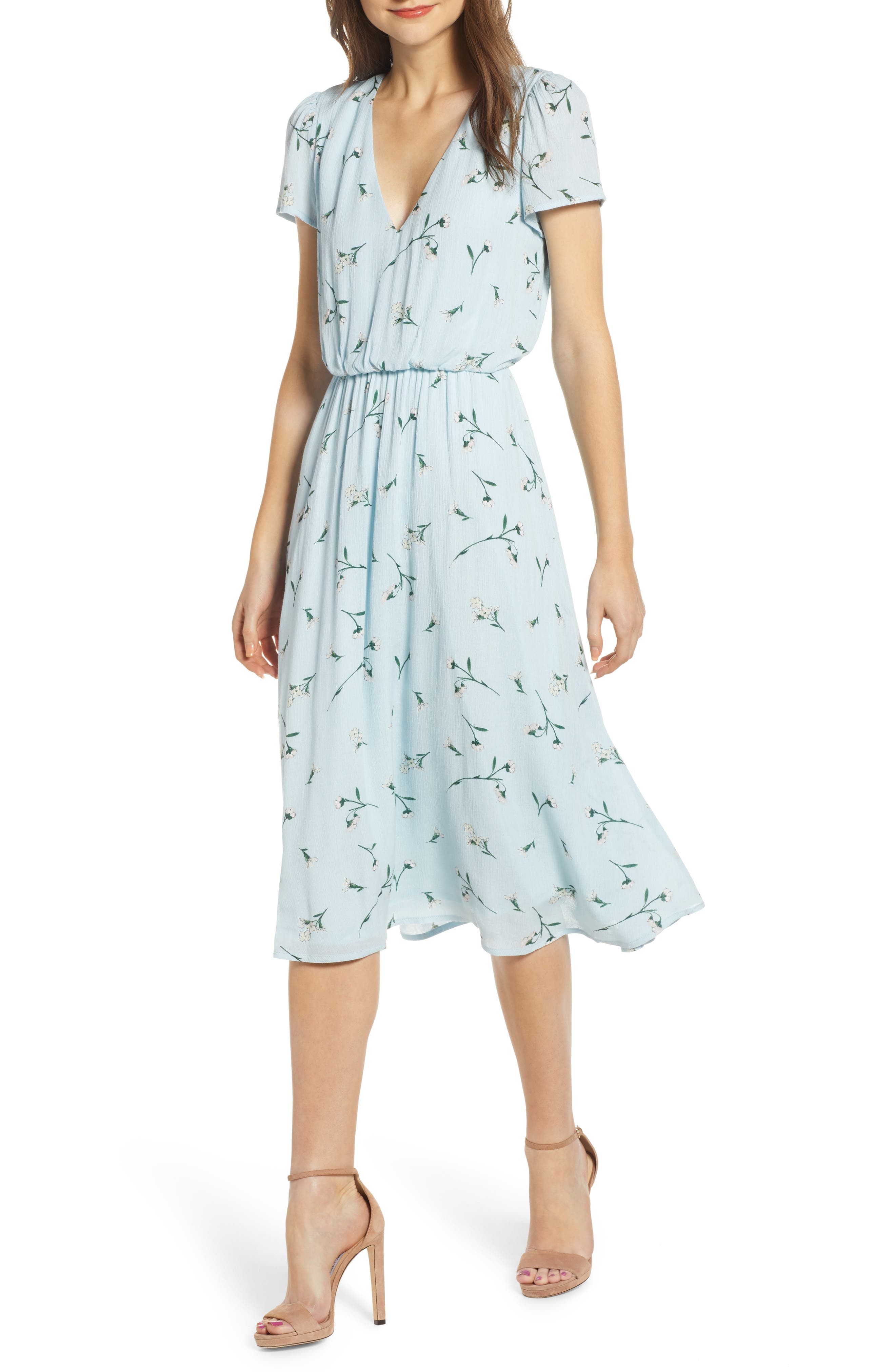 Wayf Blouson Midi Dress, Blue