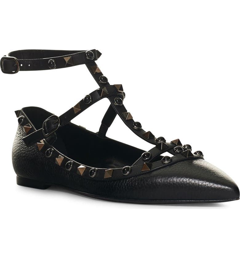 VALENTINO GARAVANI 'Rockstud Rolling Noir' T-Strap Flat (Women) | Nordstrom