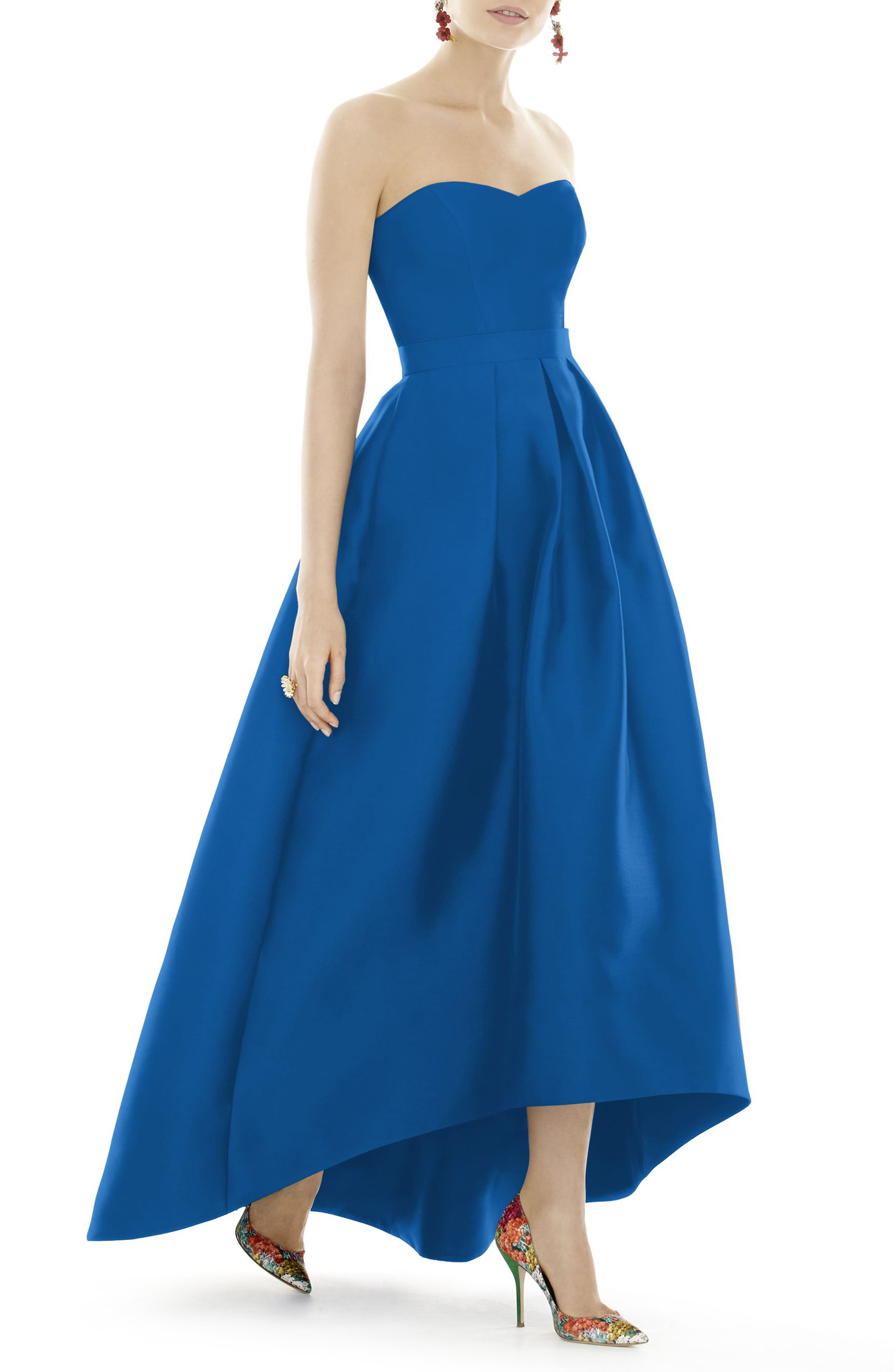 Alfred Sung Strapless High/low Sateen Twill Gown, Blue/green