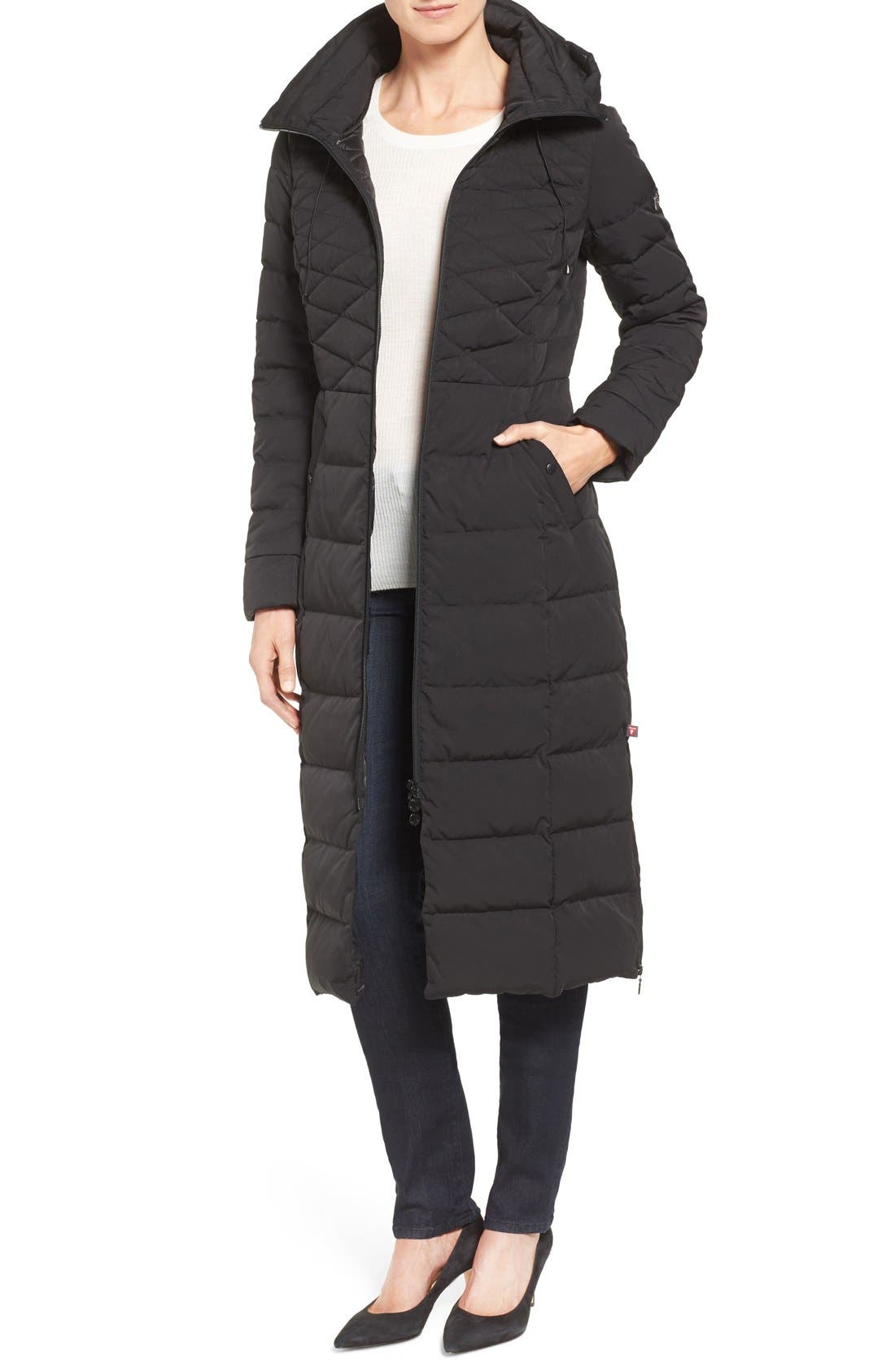 Bernardo Quilted Long Coat With Down & Primaloft Fill, Black