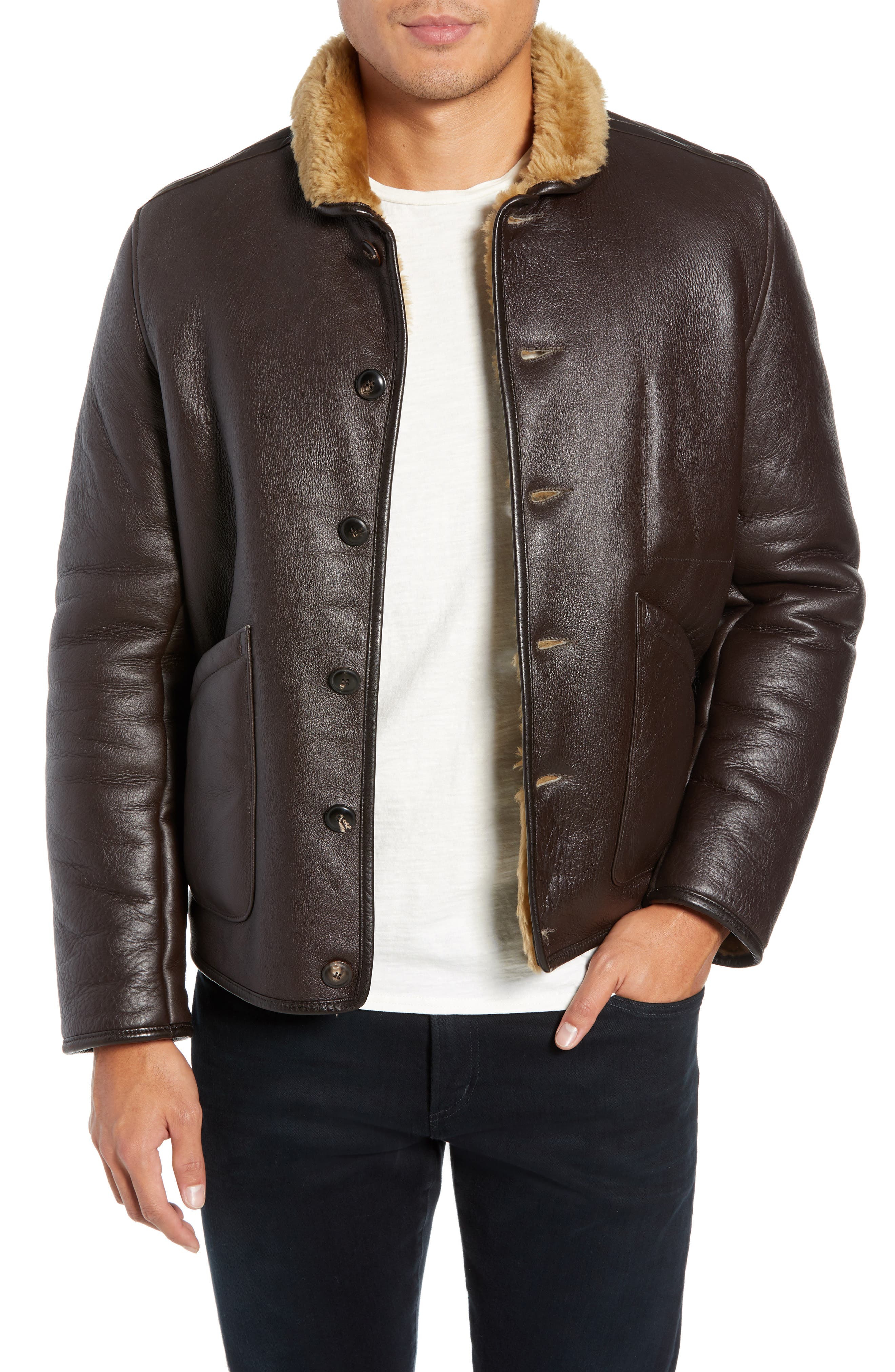 Ymc Brainticket Genuine Shearling Jacket, Brown