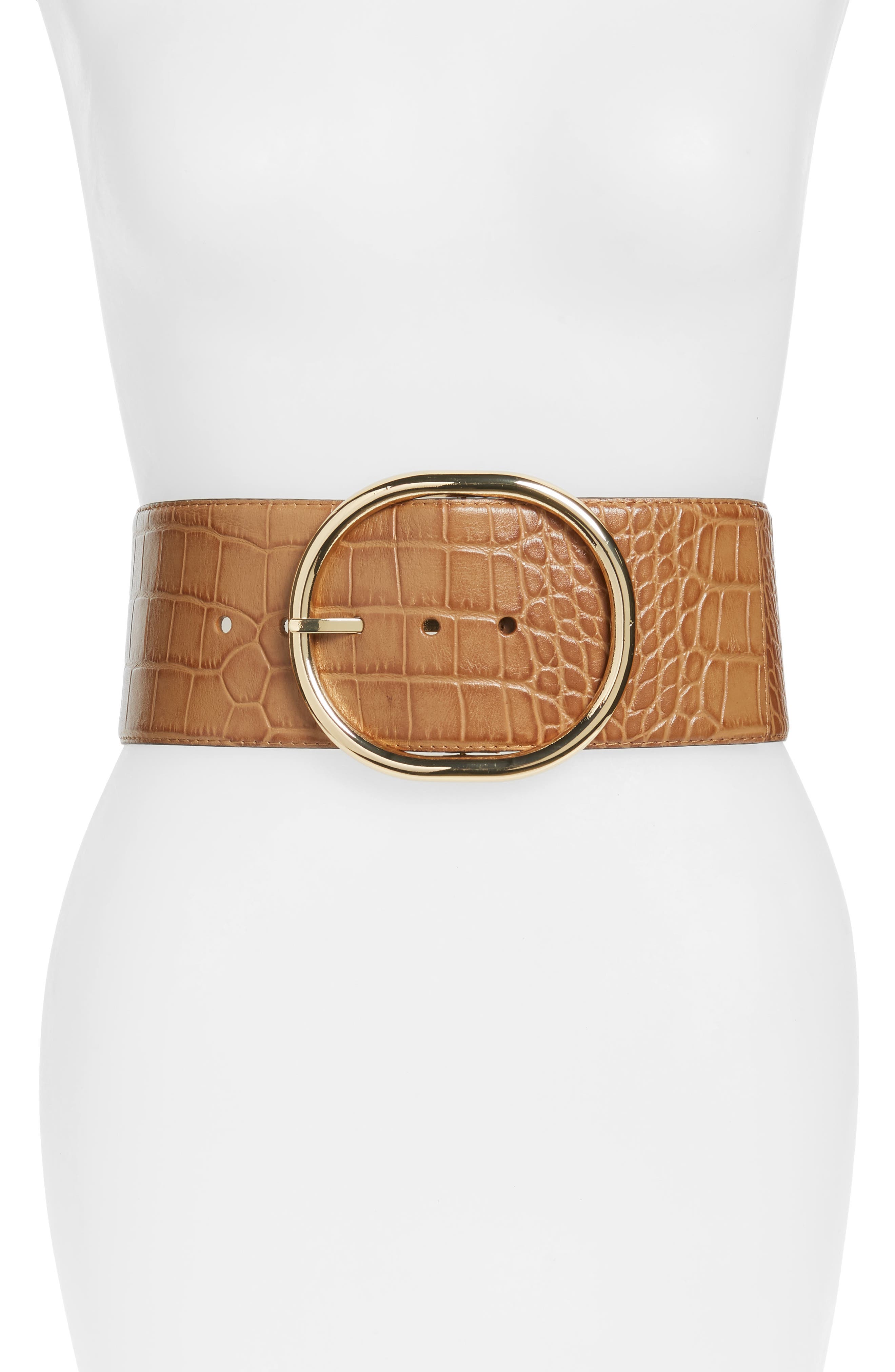 Michael Michael Kors Croc Embossed Leather Belt, Acorn