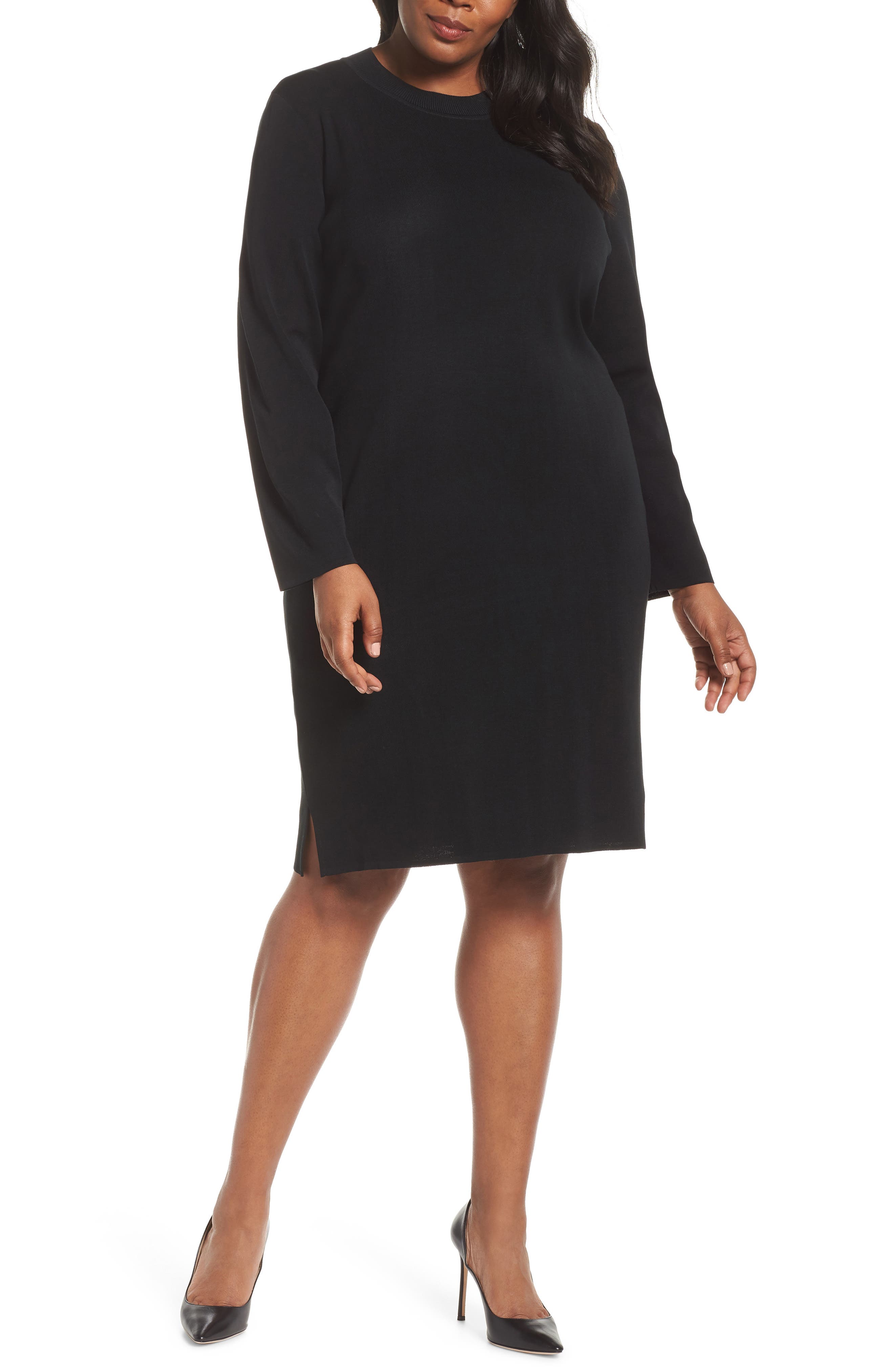 Plus Size Ming Wang Sweater Dress, Black