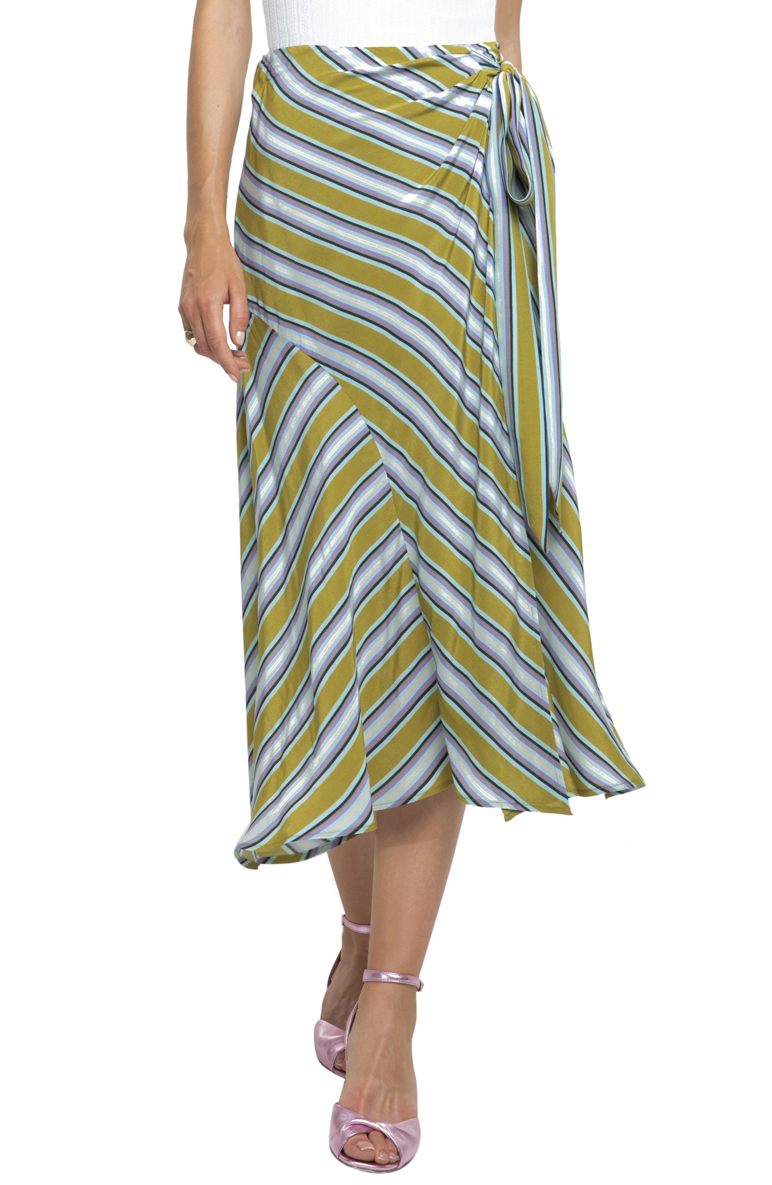 Astr The Label Stripe Midi Skirt, Green