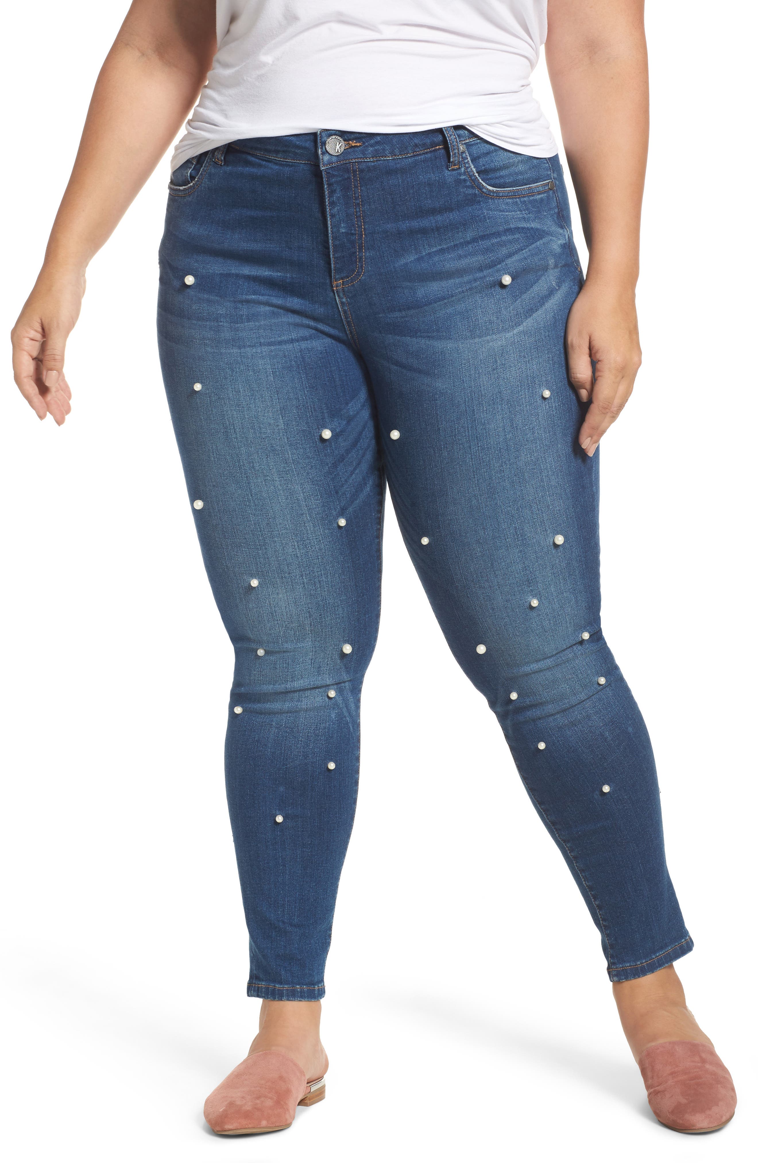 Plus Size Kut From The Kloth Brigitte Embellished Skinny Ankle Jeans, Blue