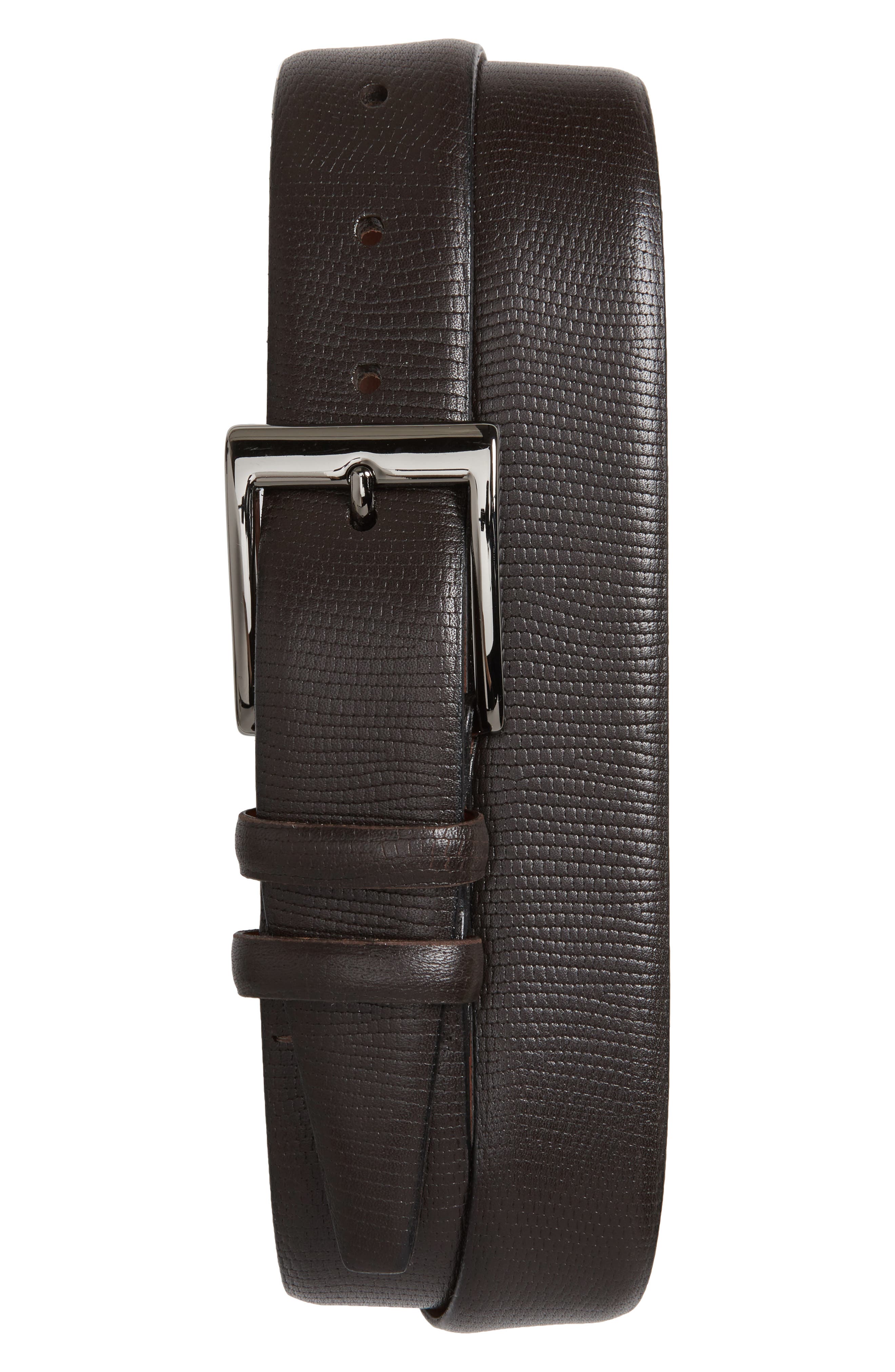 Torino Belts Lizard Embossed Leather Belt, Brown