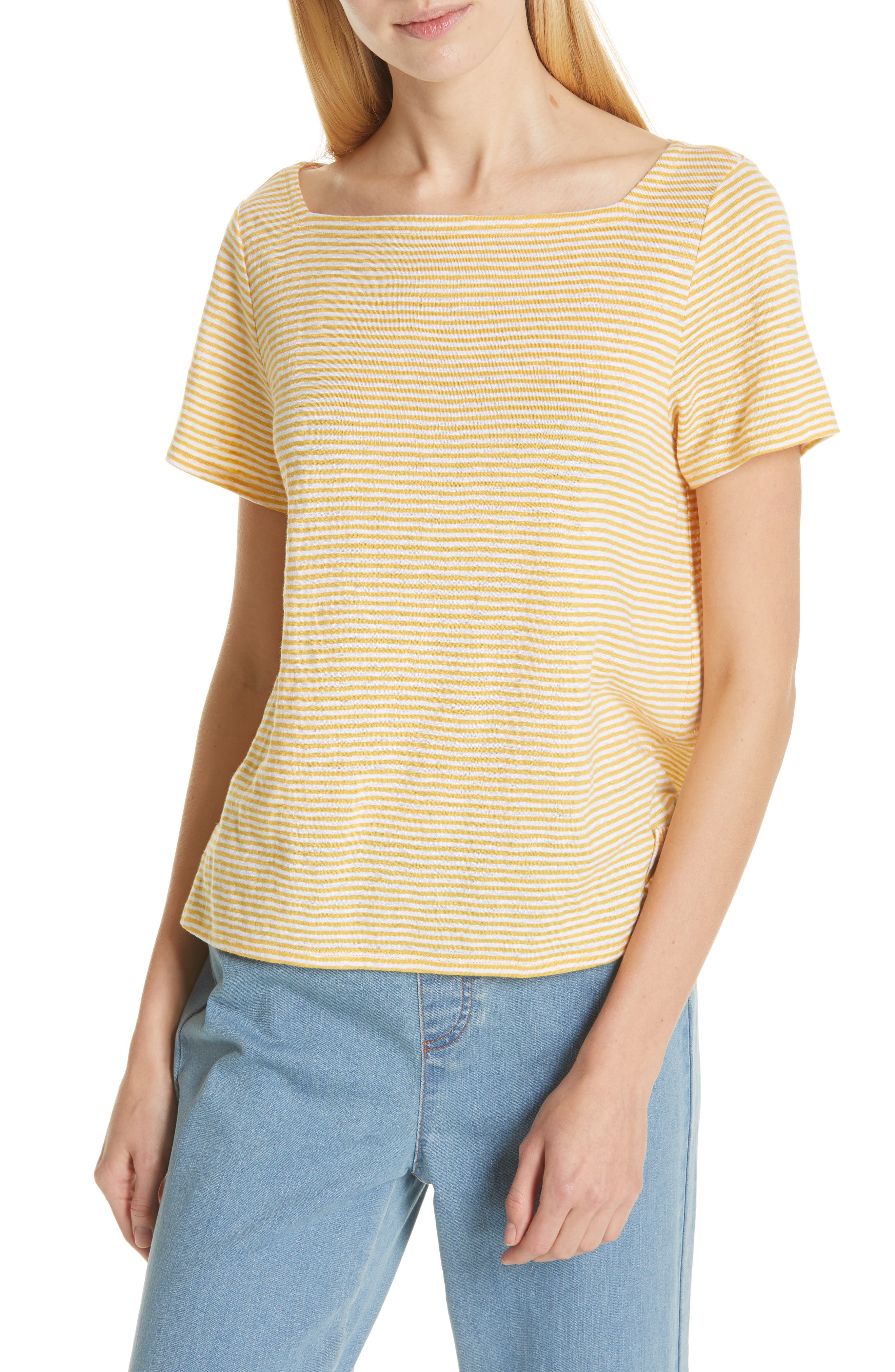 Eileen Fisher Square Neck Stripe Tee, Yellow