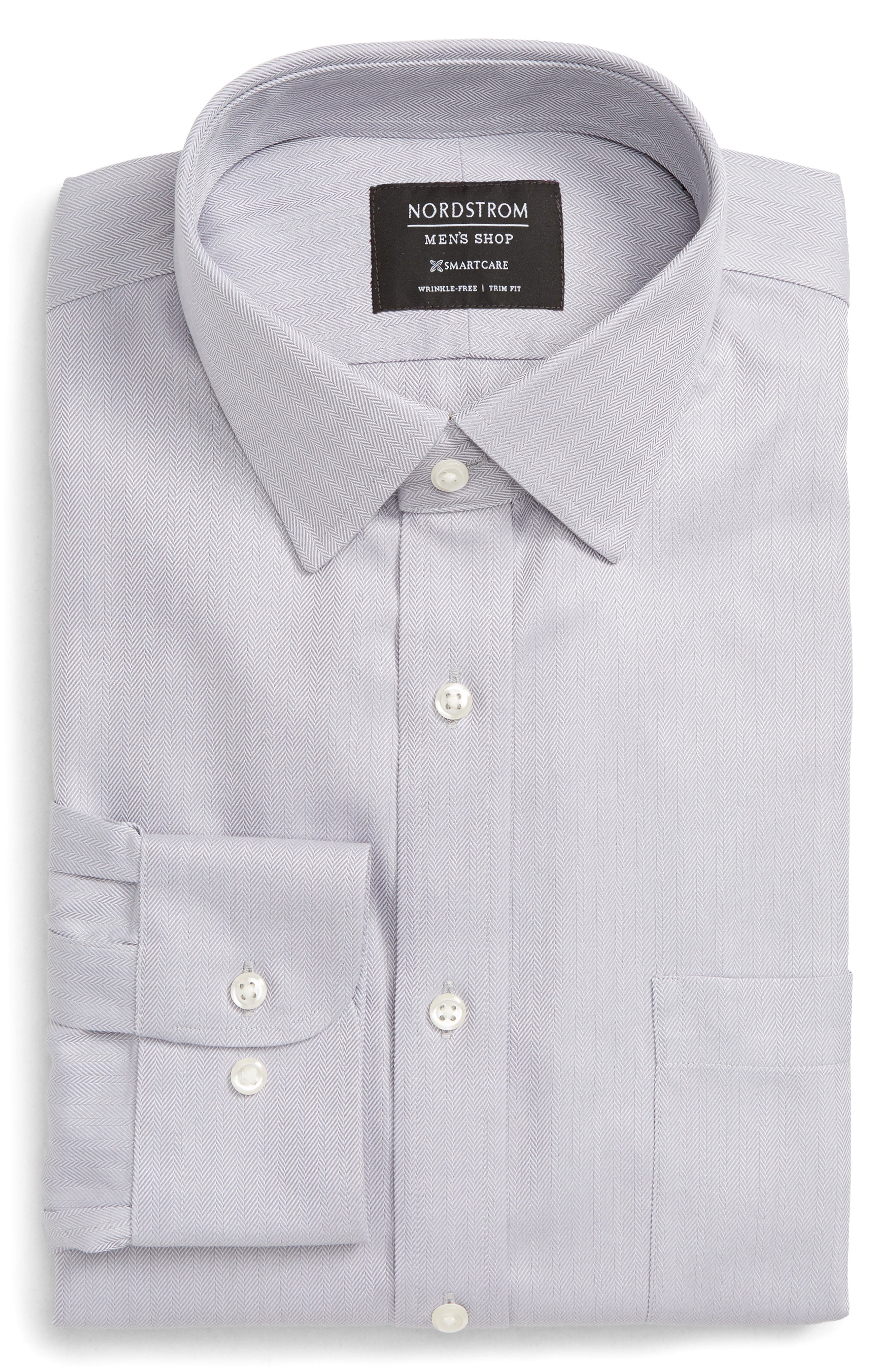 Nordstrom Shop Smartcare(TM) Trim Fit Herringbone Dress Shirt - Grey