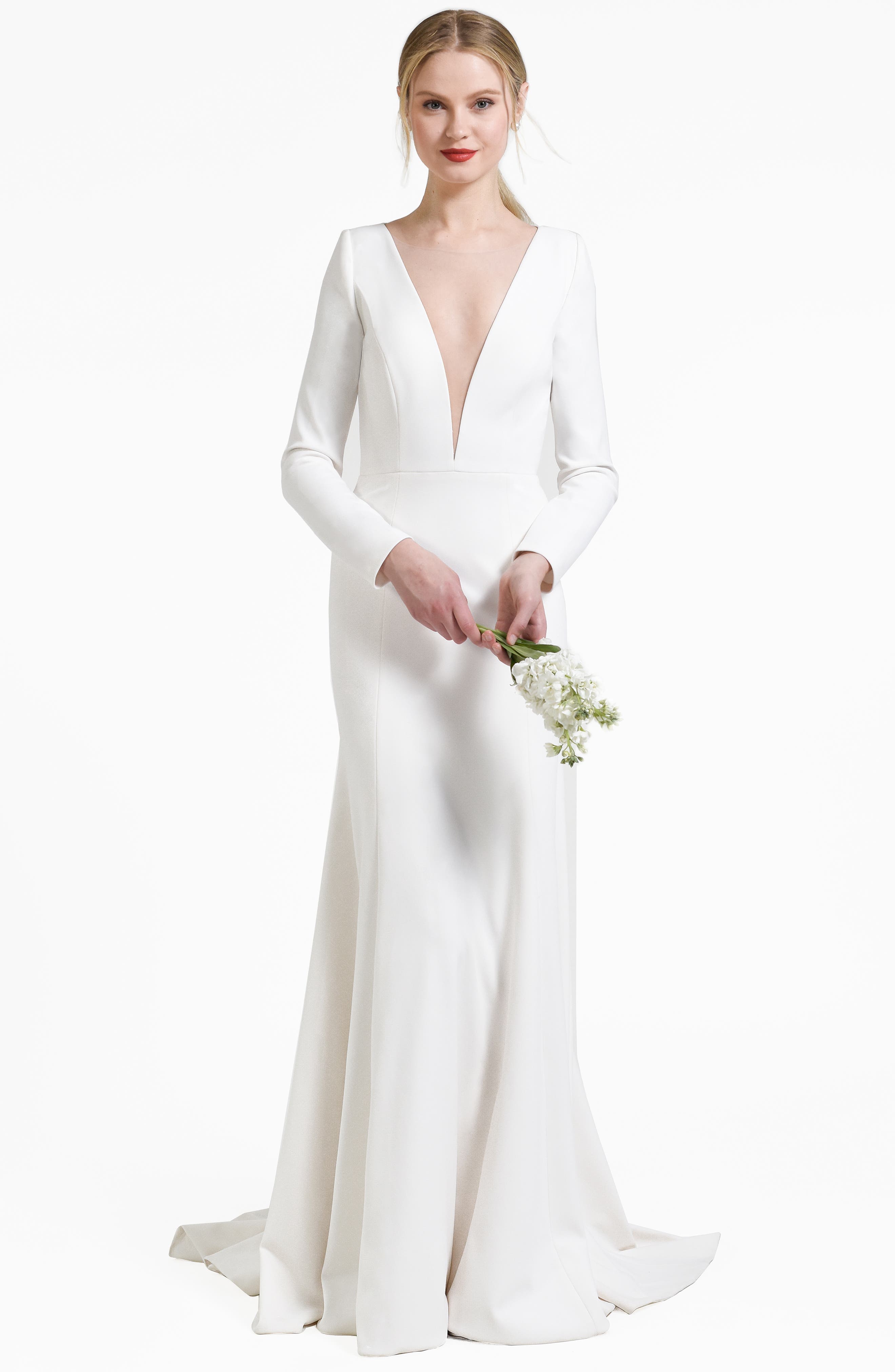 Jenny By Jenny Yoo Blythe Plunging Crepe Gown, Ivory