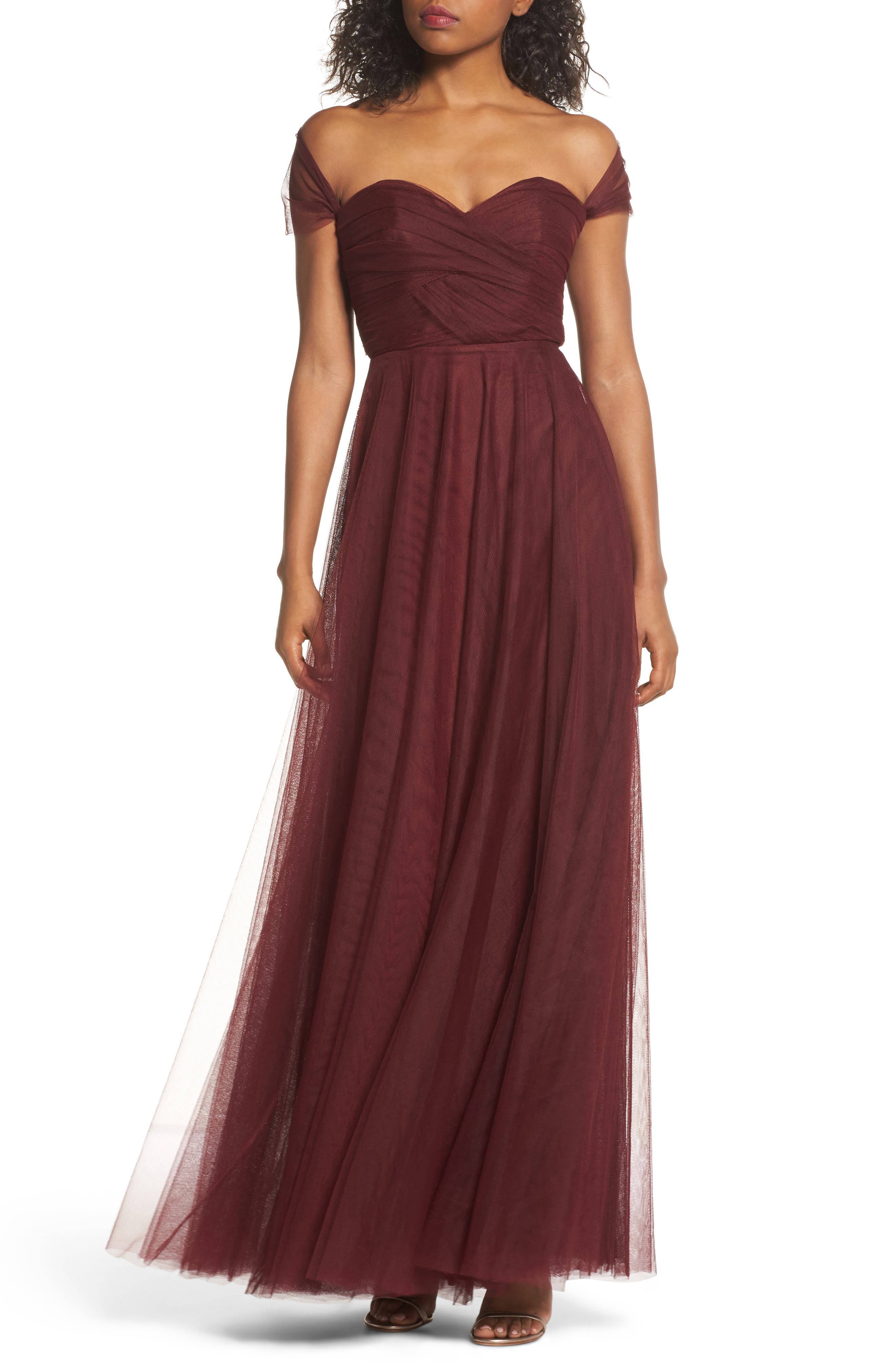 Jenny Yoo Julia Convertible Soft Tulle Gown, Burgundy