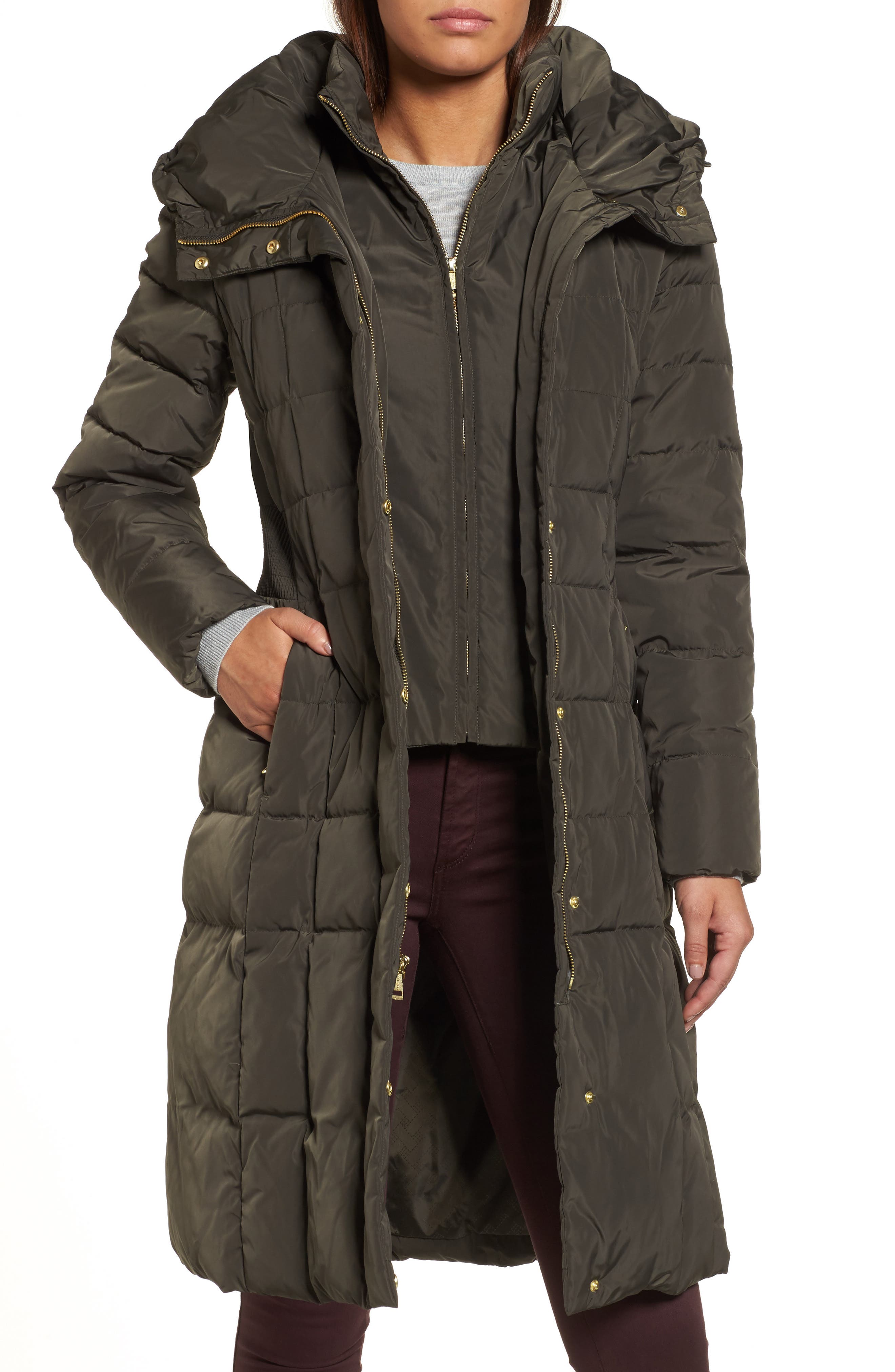 Cole Haan Bib Insert Down & Feather Fill Coat, Green