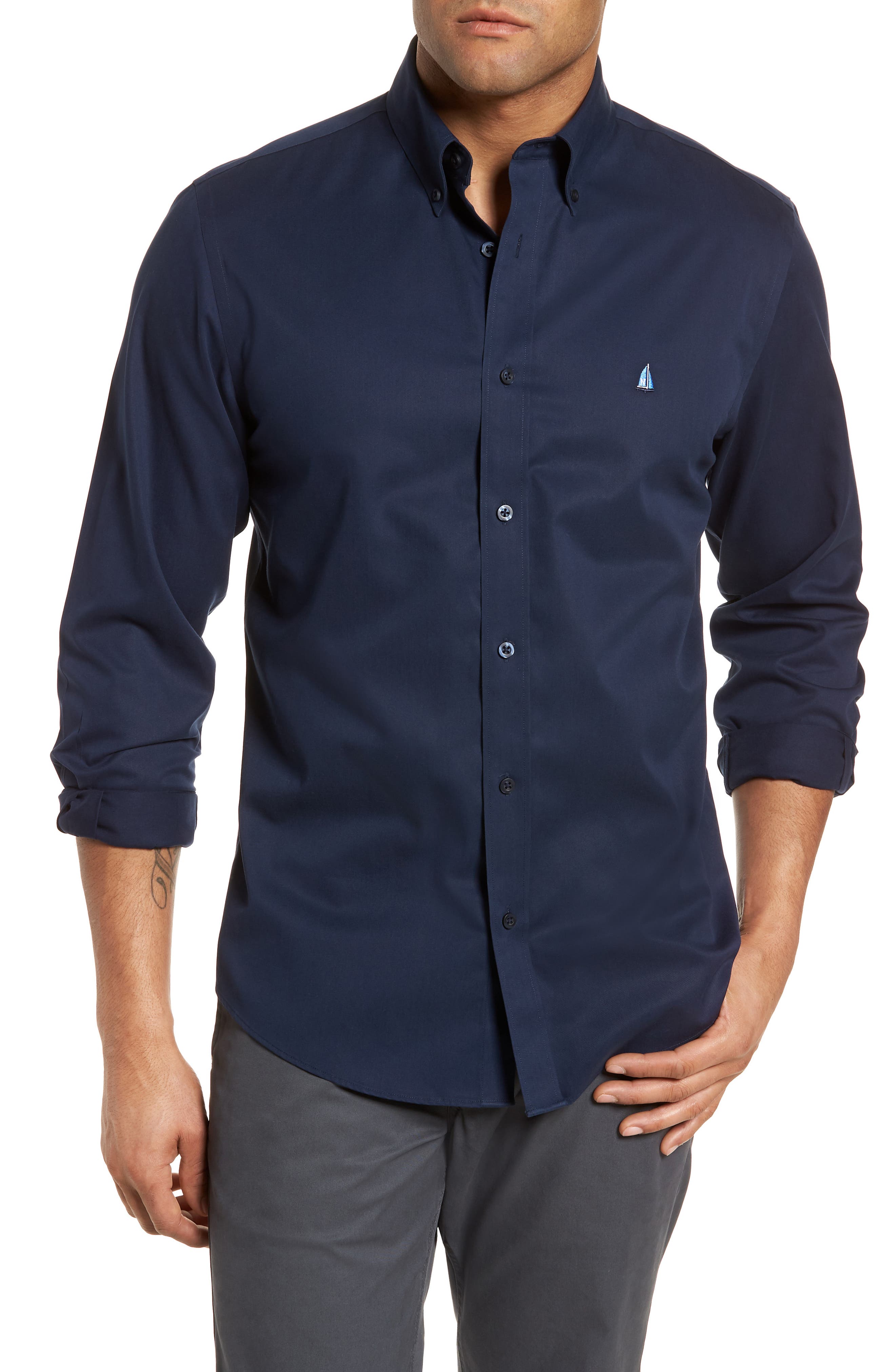 Nordstrom Shop Smartcare(TM) Traditional Fit Twill Boat Shirt, Blue