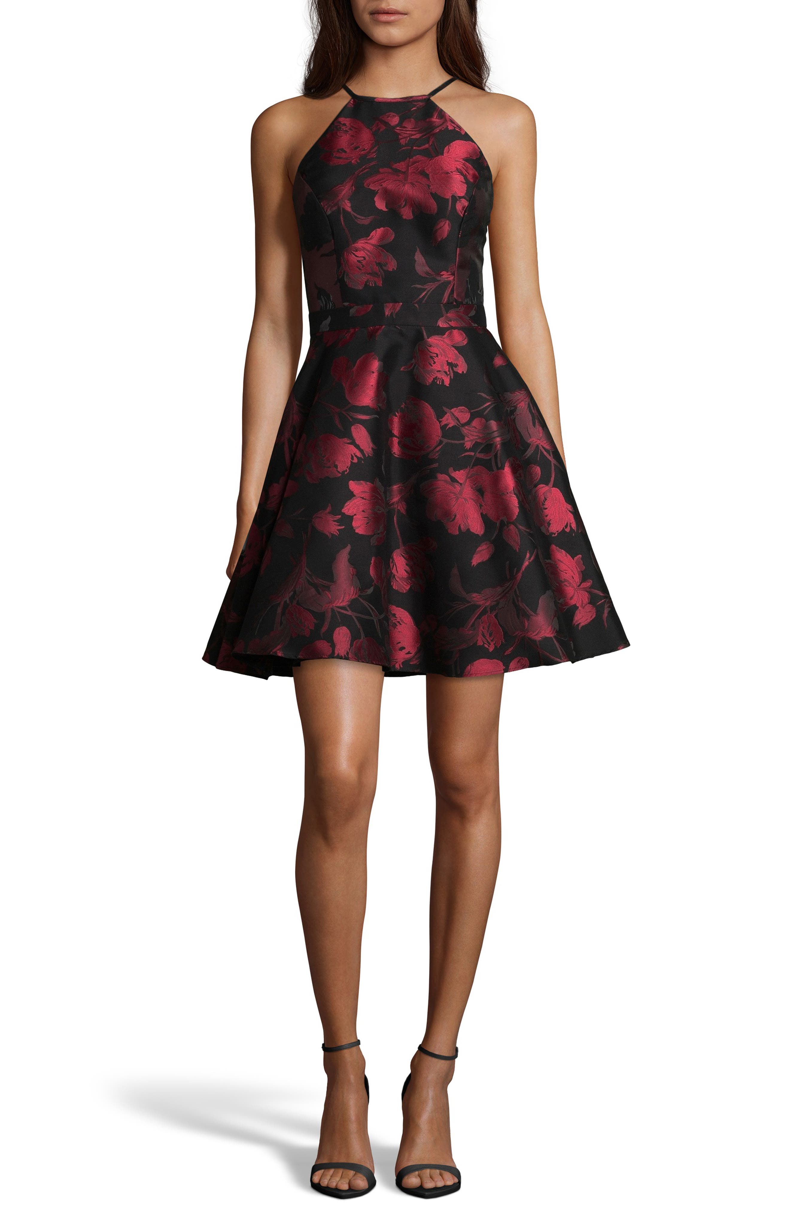Xscape Halter Neck Brocade Fit And Flare Party Dress