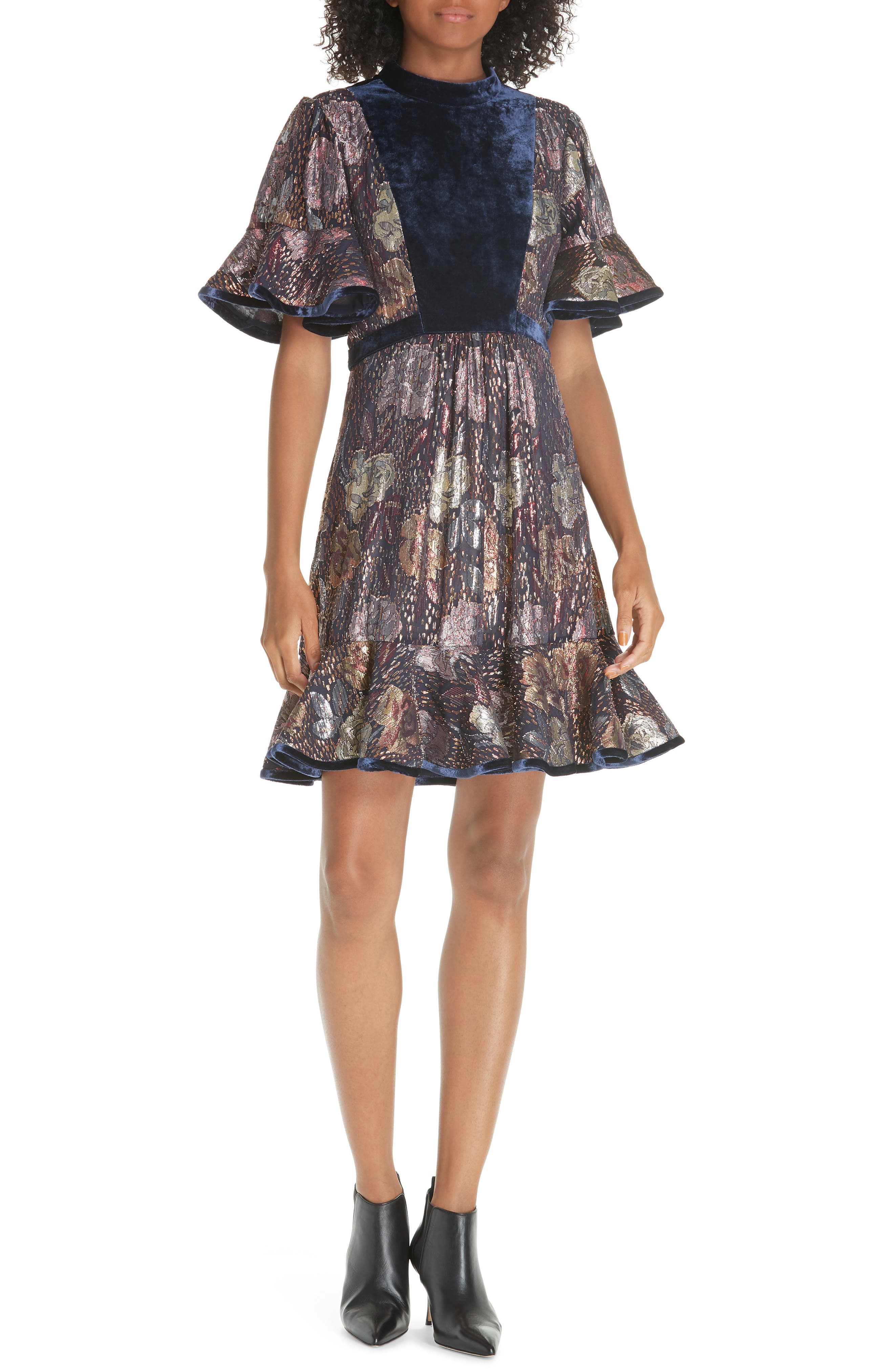 Rebecca Taylor Velvet And Metallic Tapestry Dress