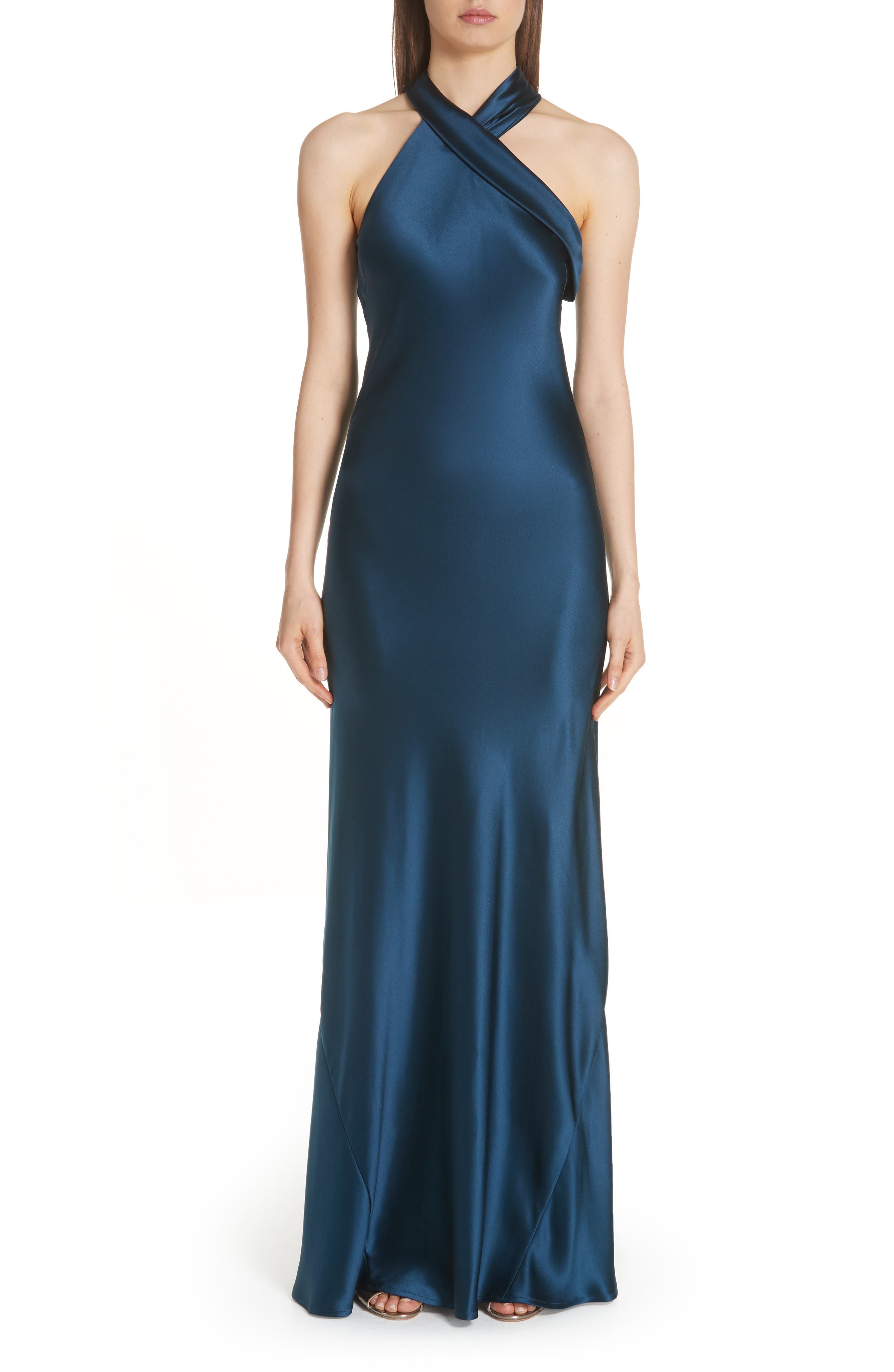Galvan Twist Halter Neck Silk Gown