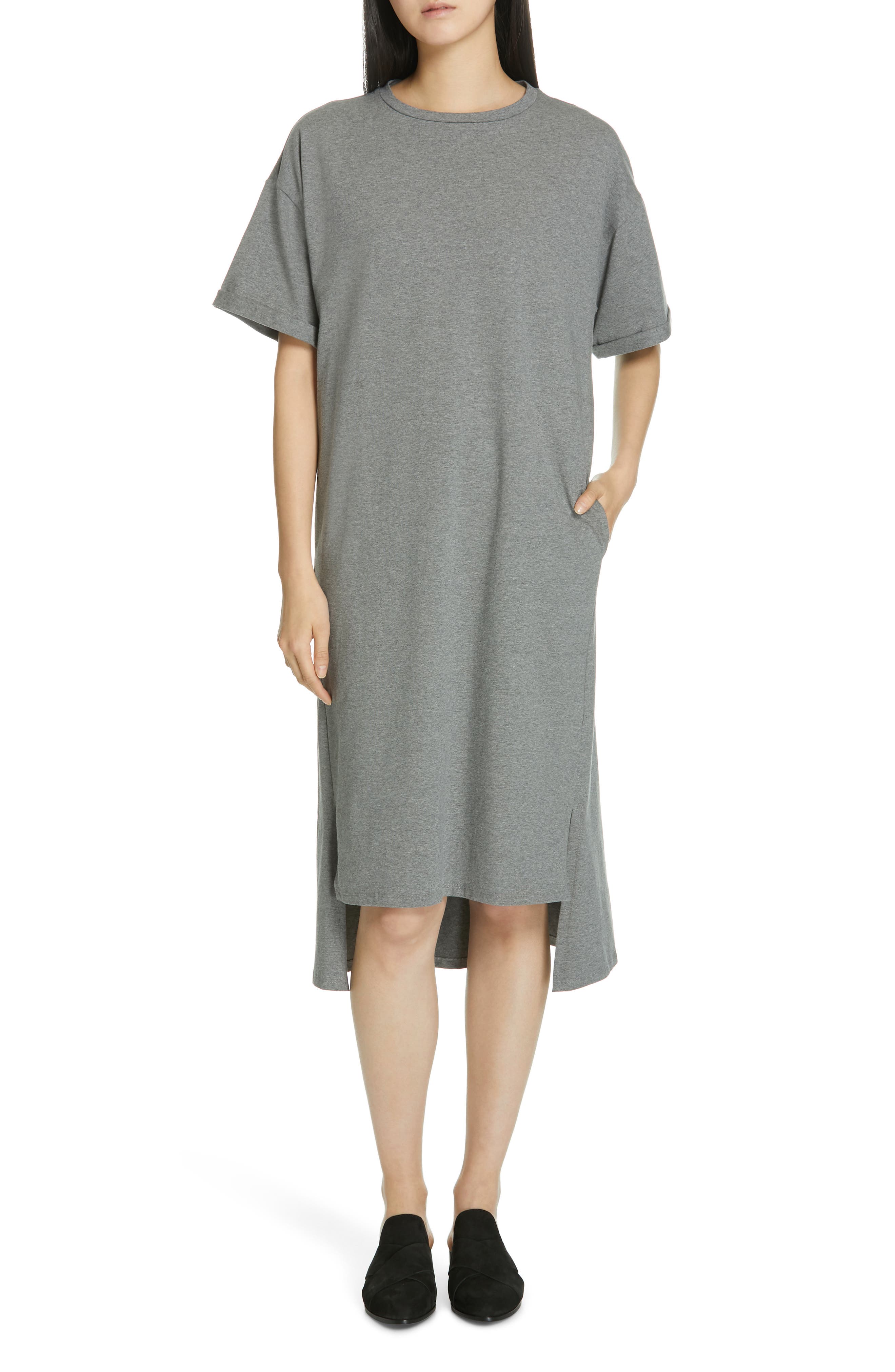 Petite Eileen Fisher Organic Cotton T-Shirt Dress, Grey