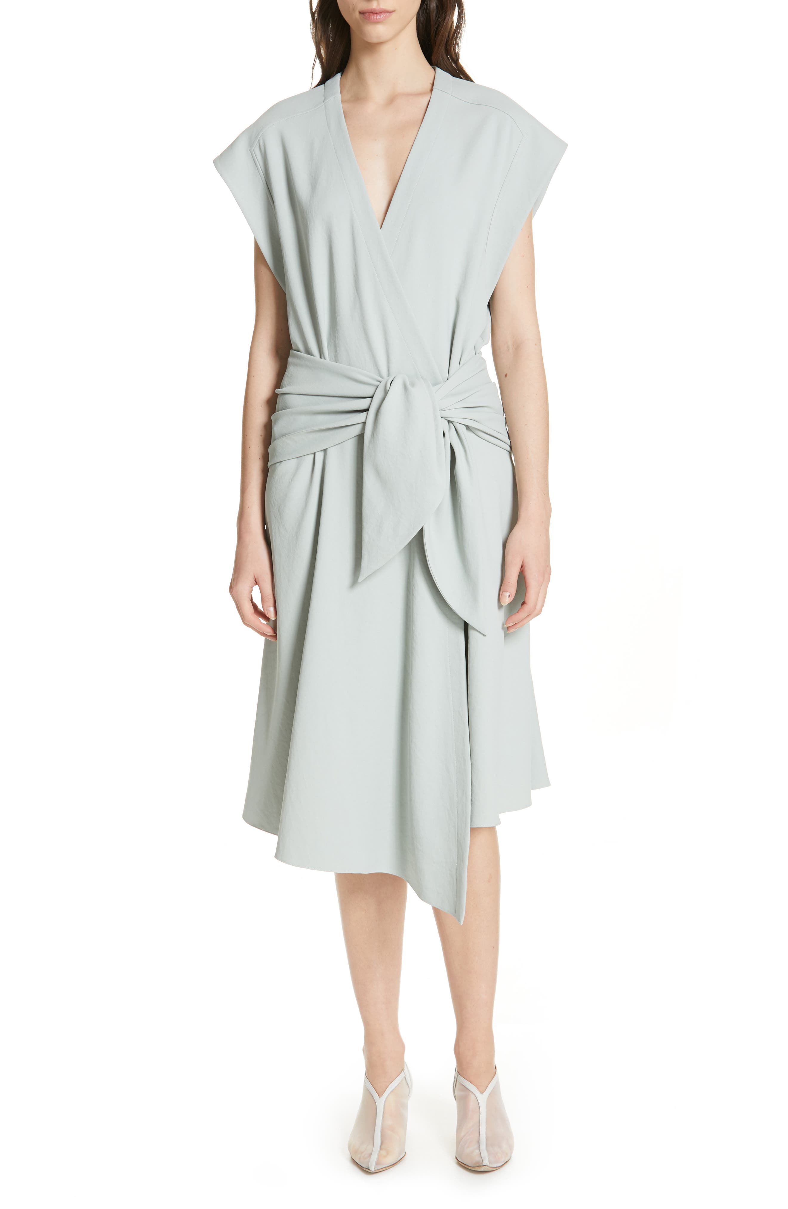 Tibi Chalky Drape Wrap Dress, Green