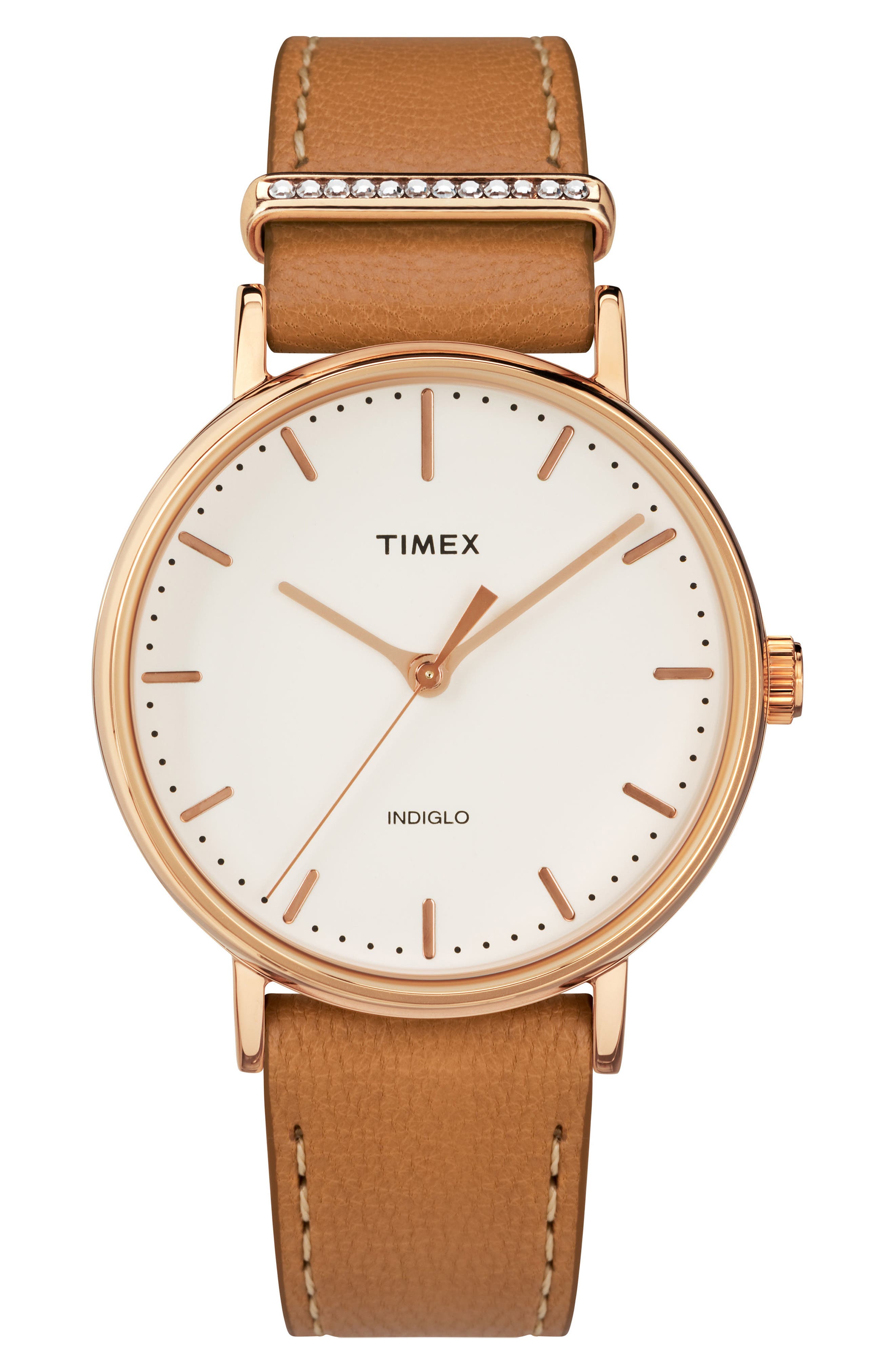 Timex Fairfield Leather Strap Watch, 37Mm