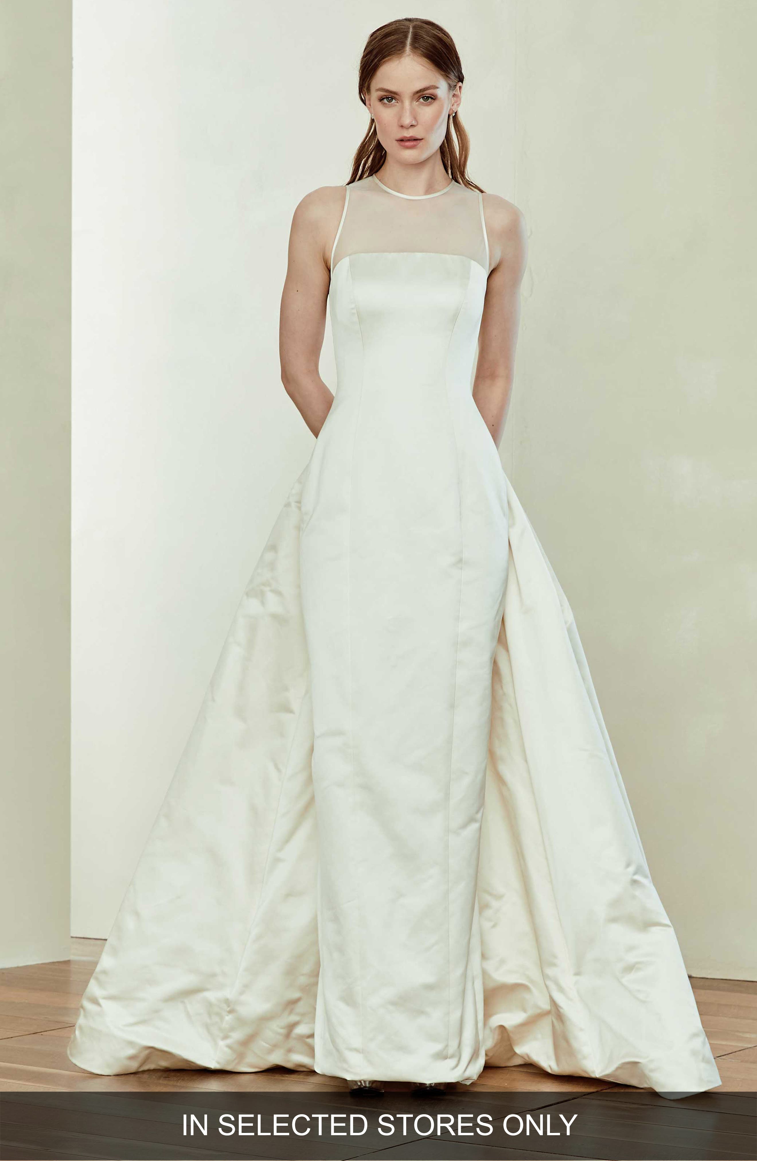 Amsale Silk Pencil Gown With Bustle, Size IN STORE ONLY - Beige