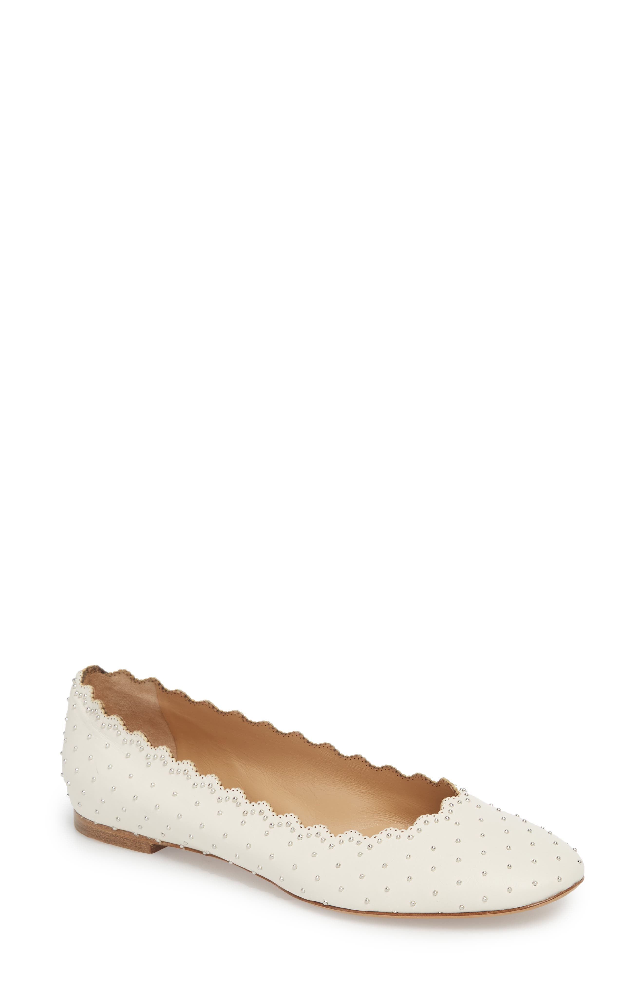 Chloe Lauren Studded Ballet Flat, White