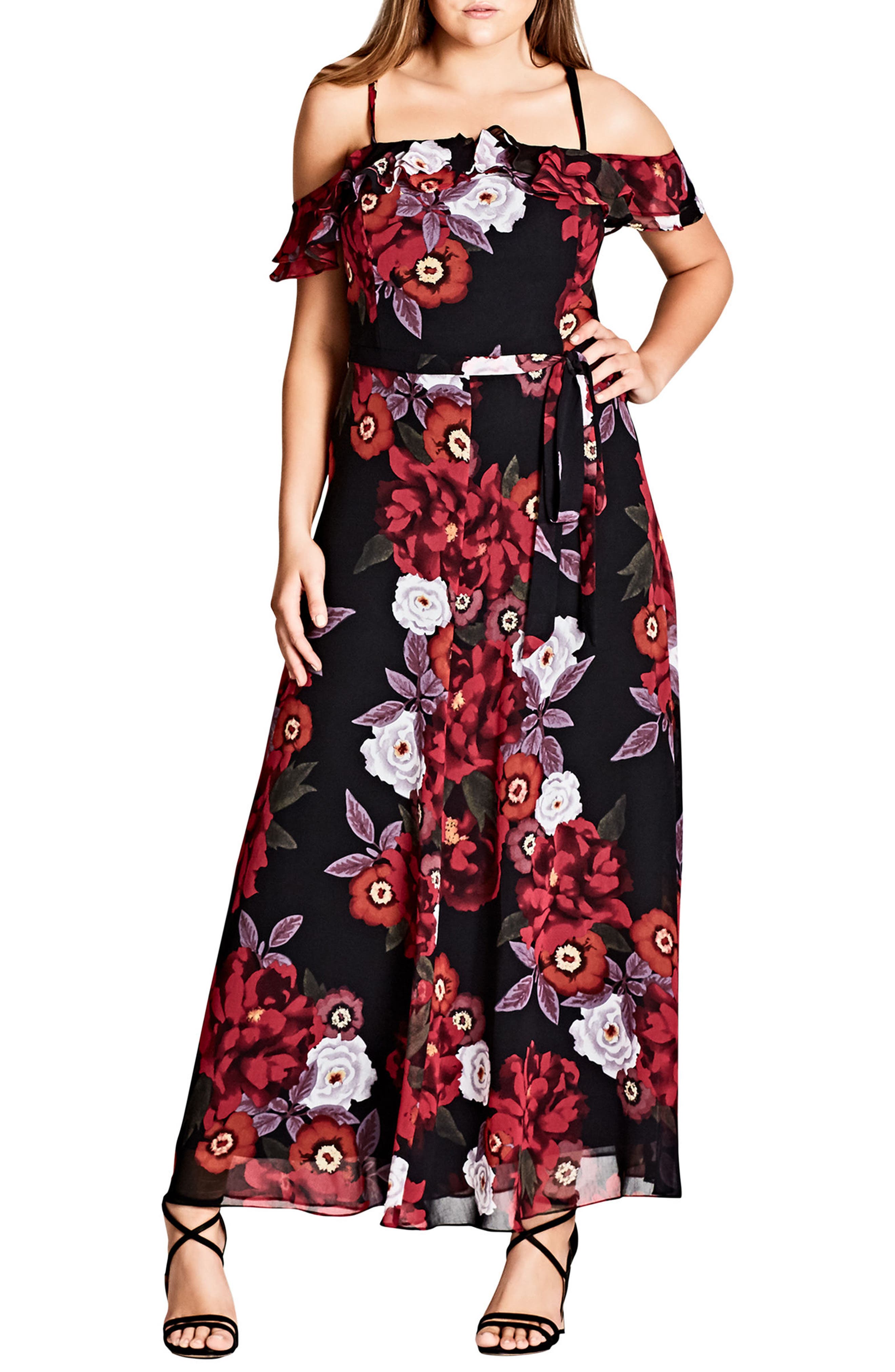 Plus Size Chic City Rich Rose Maxi Dress, Black