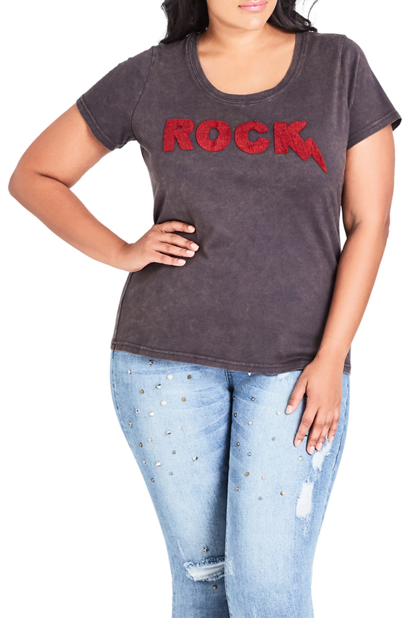 Plus Size City Chic Rock Tee, Grey