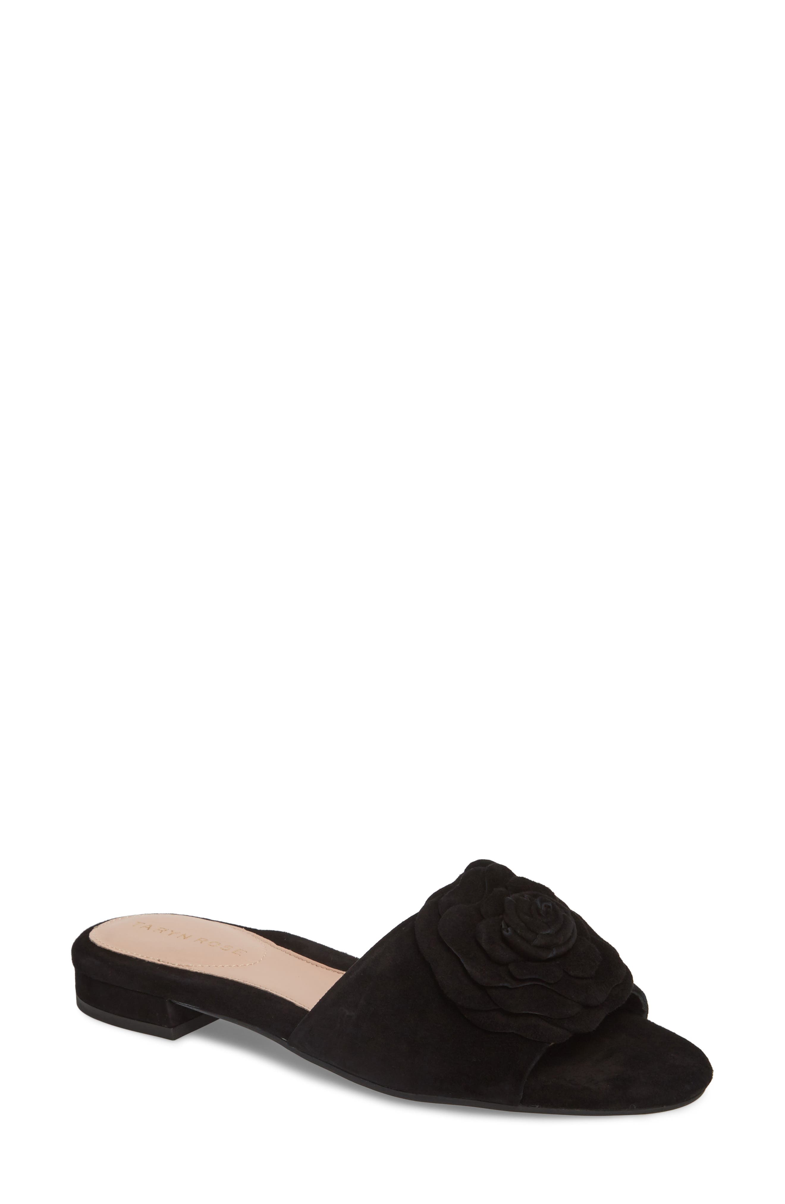 Taryn Rose Violet Flower Slide Sandal, Black