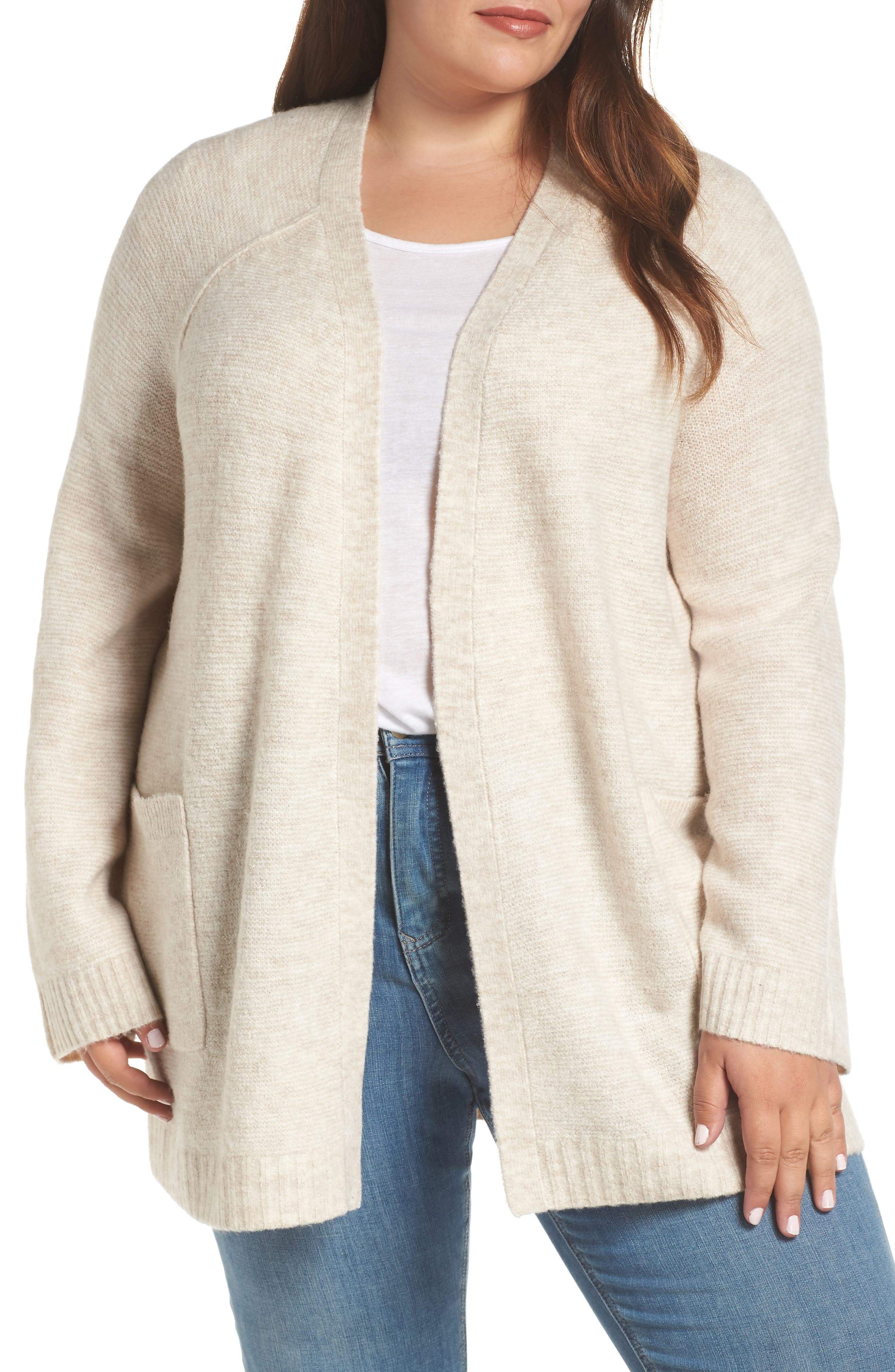 Plus Size Caslon Chunky Stitch Cardigan, Beige