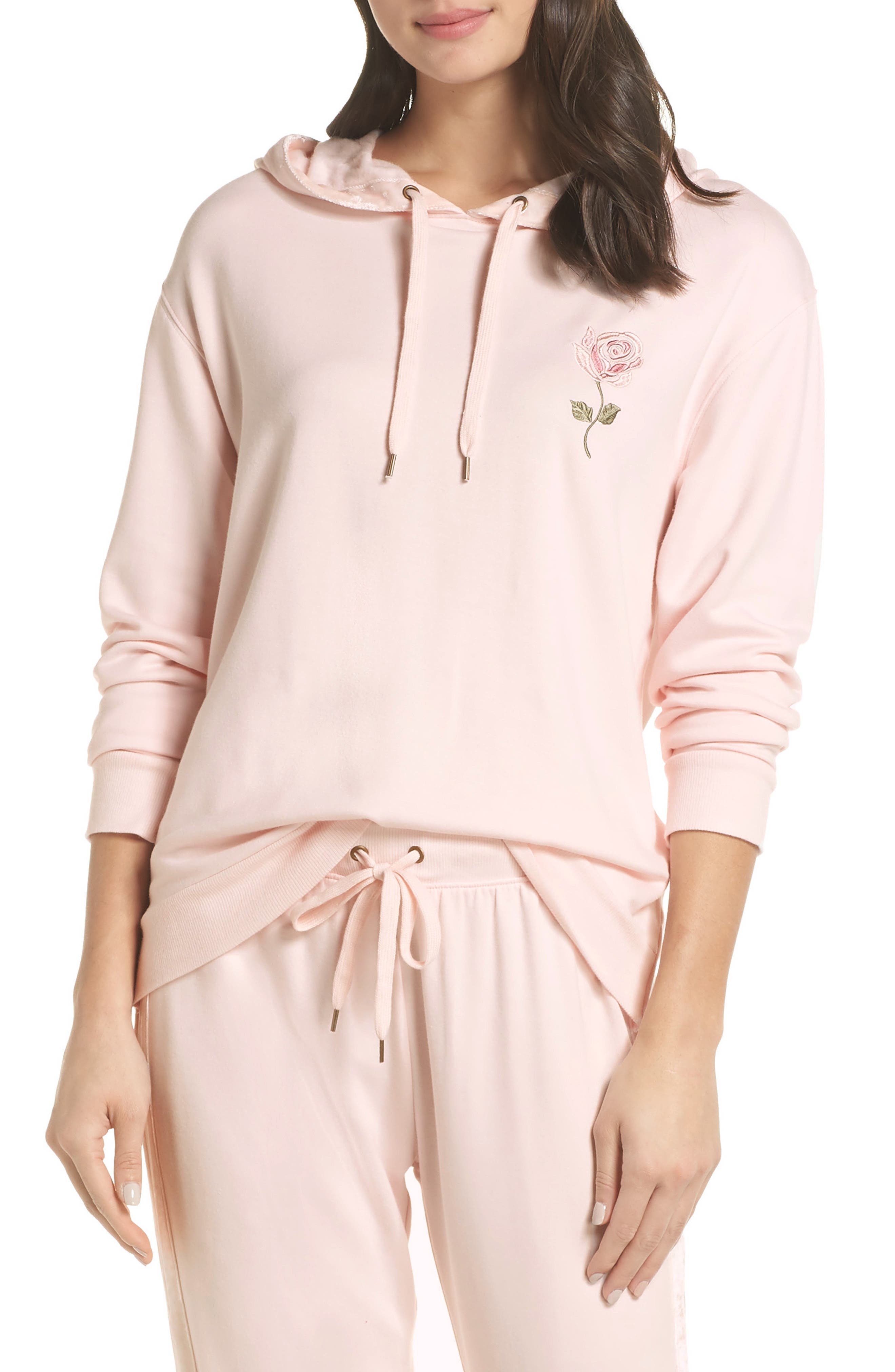 Splendid Gathered Back Hoodie Pajama Top, Pink