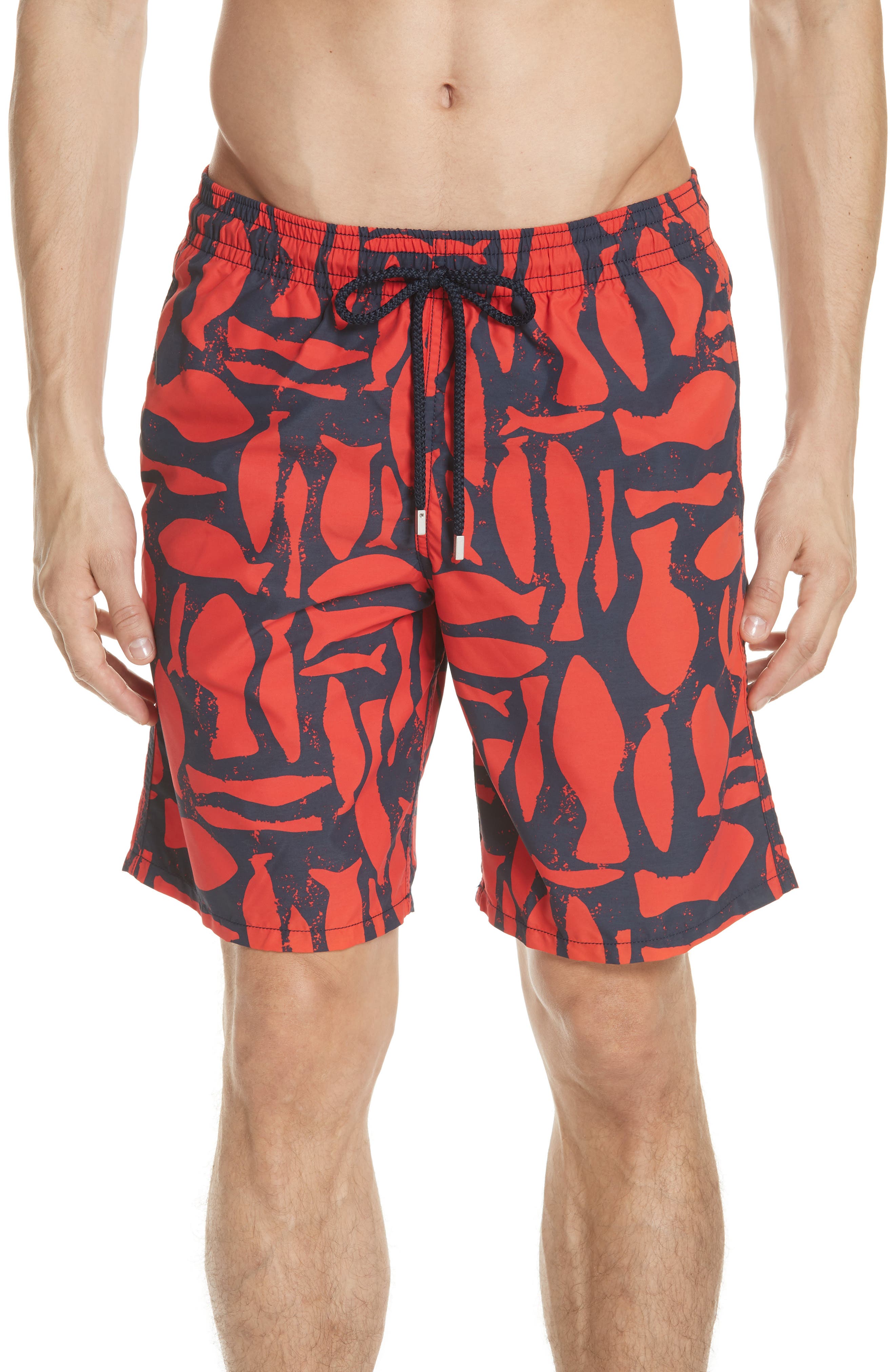 Vilebrequin Silex Fish Print Swim Trunks, Red