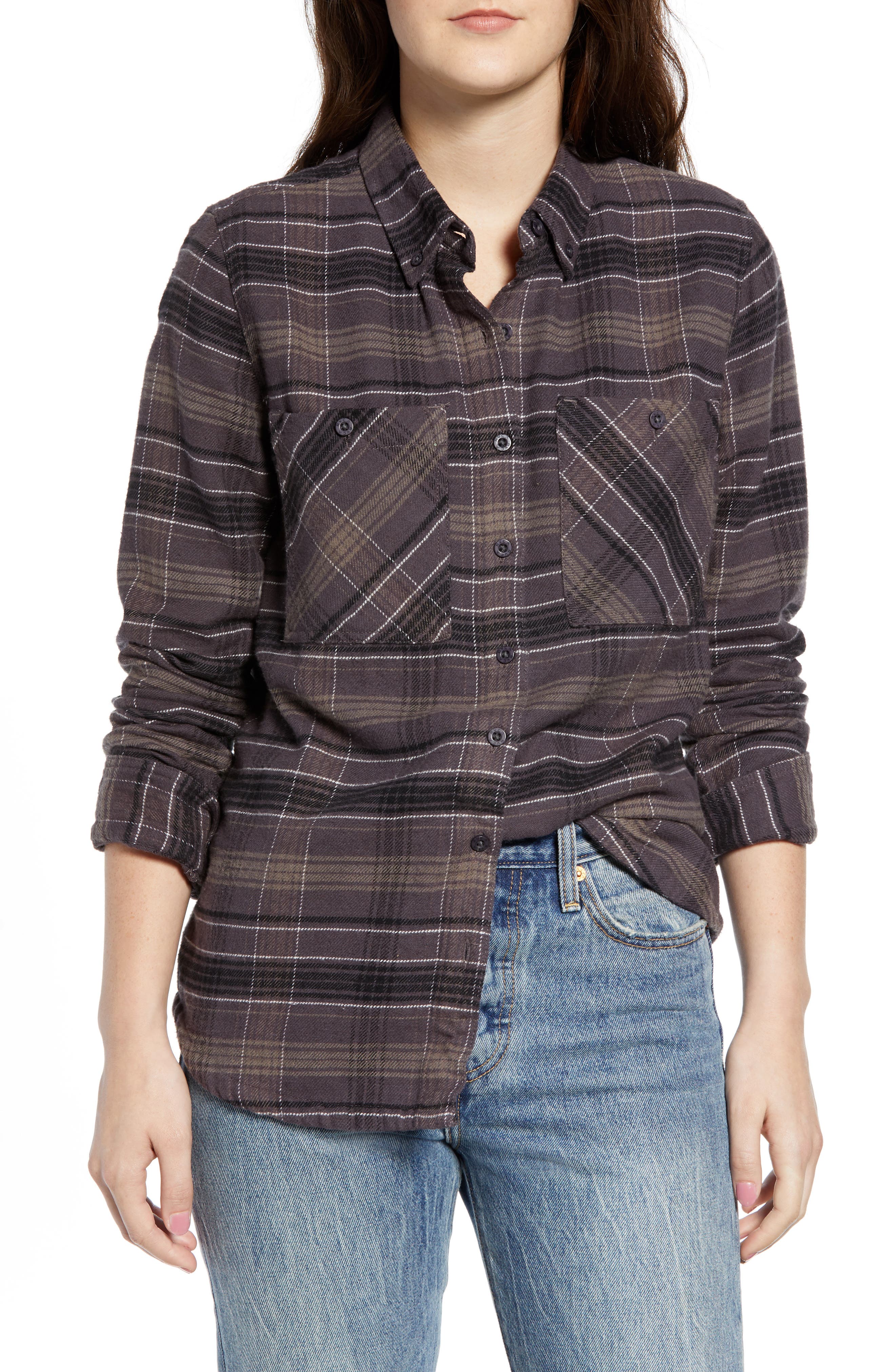Rvca Roam Plaid Flannel Shirt, Black
