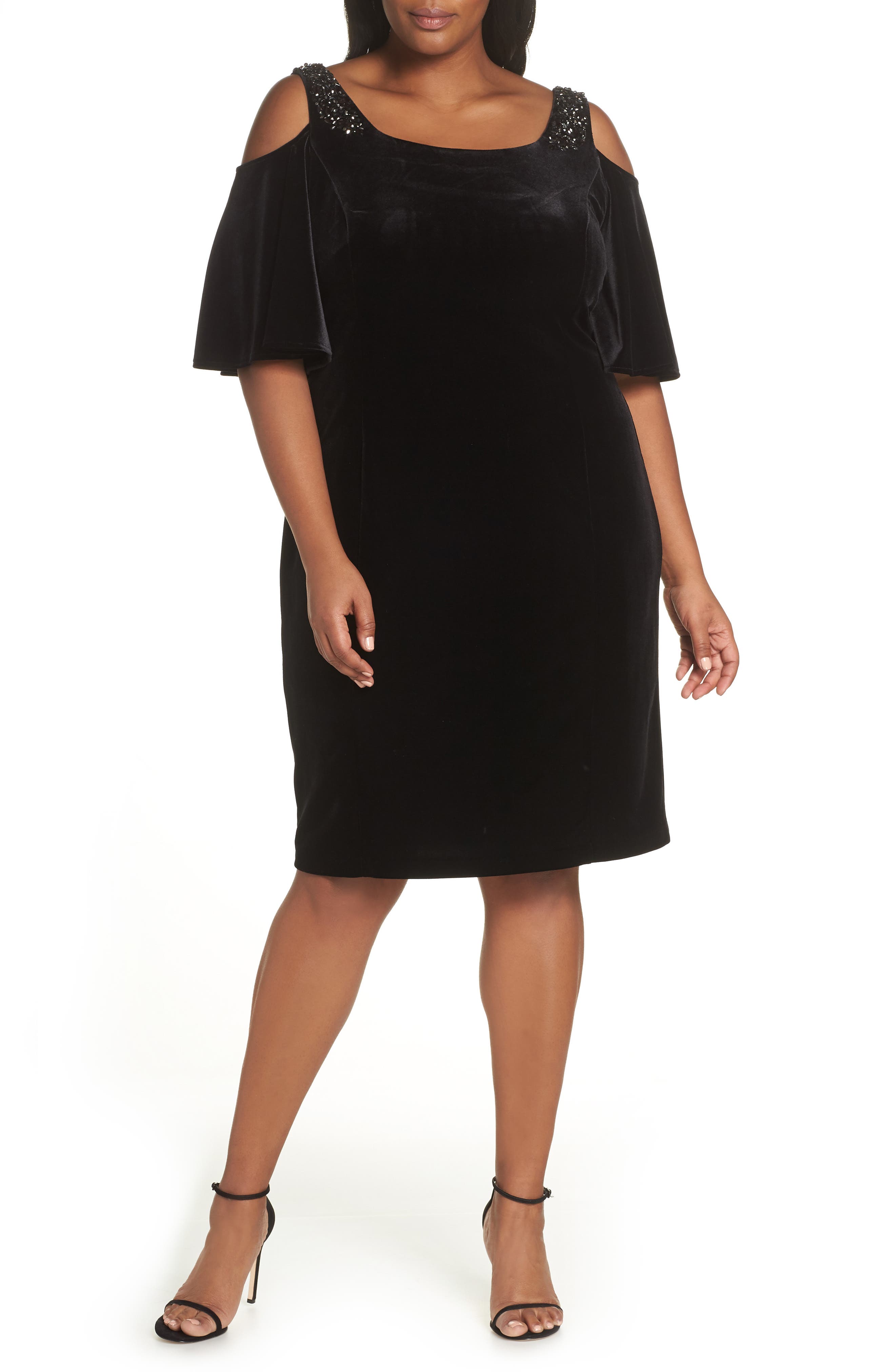 Plus Size Alex Evenings Velvet Cold Shoulder Sheath Dress
