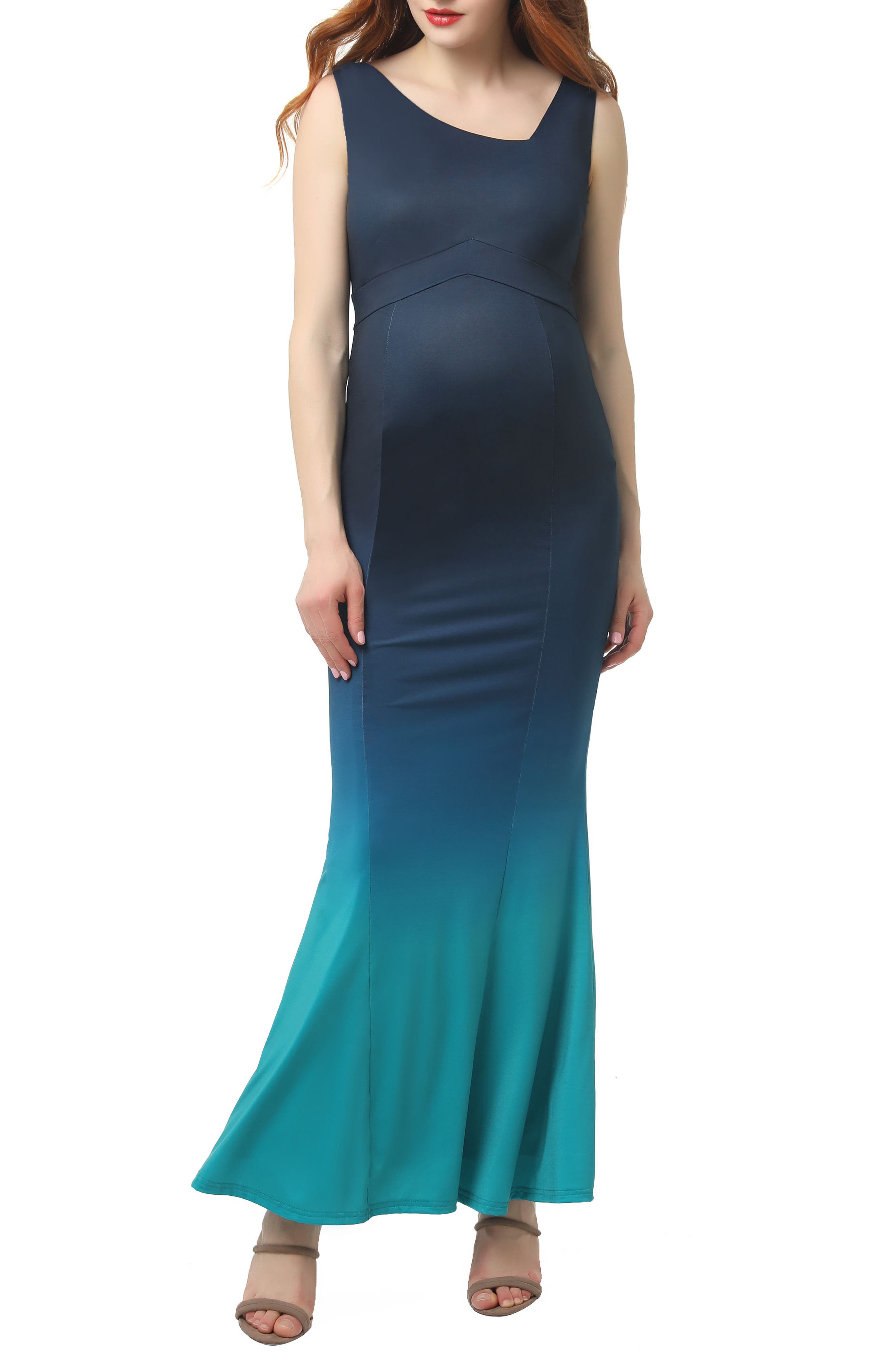 Kimi And Kai Kyla Ombre Maternity Mermaid Maxi Dress, Blue/green