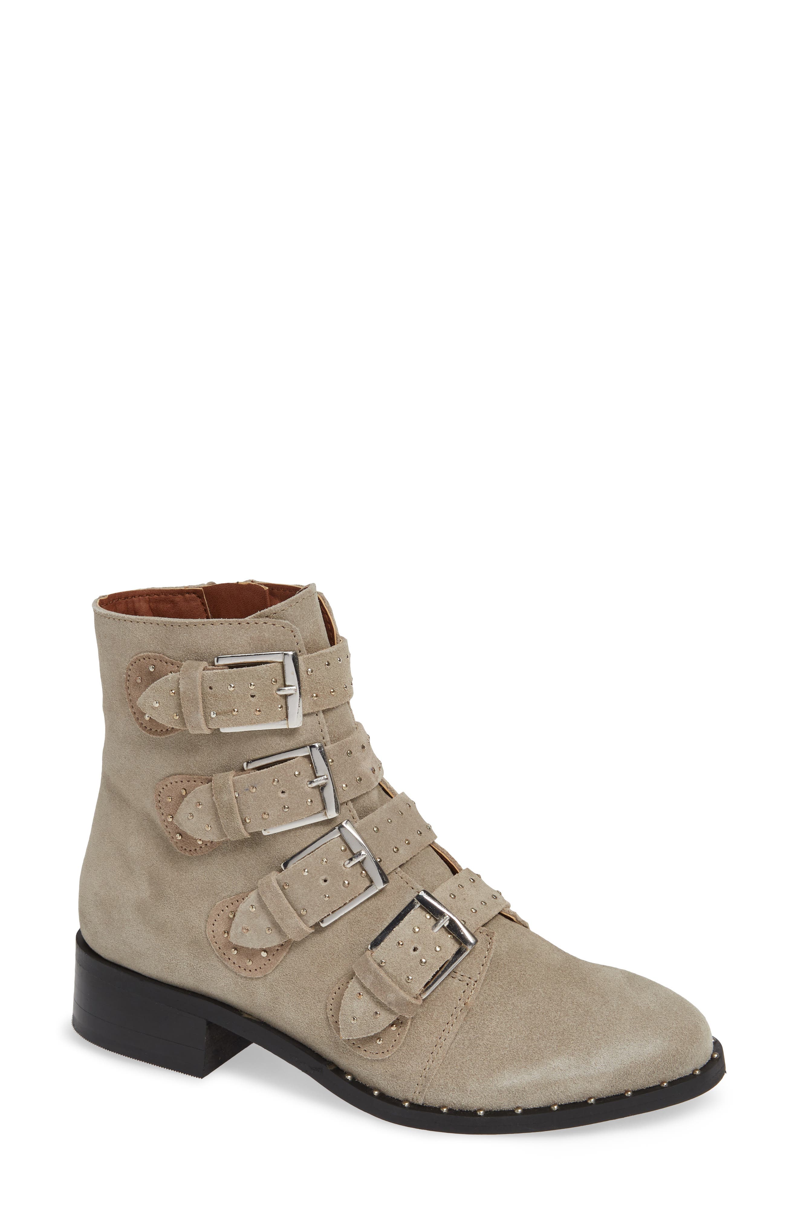 Black Suede Studio Layla Moto Bootie- Beige