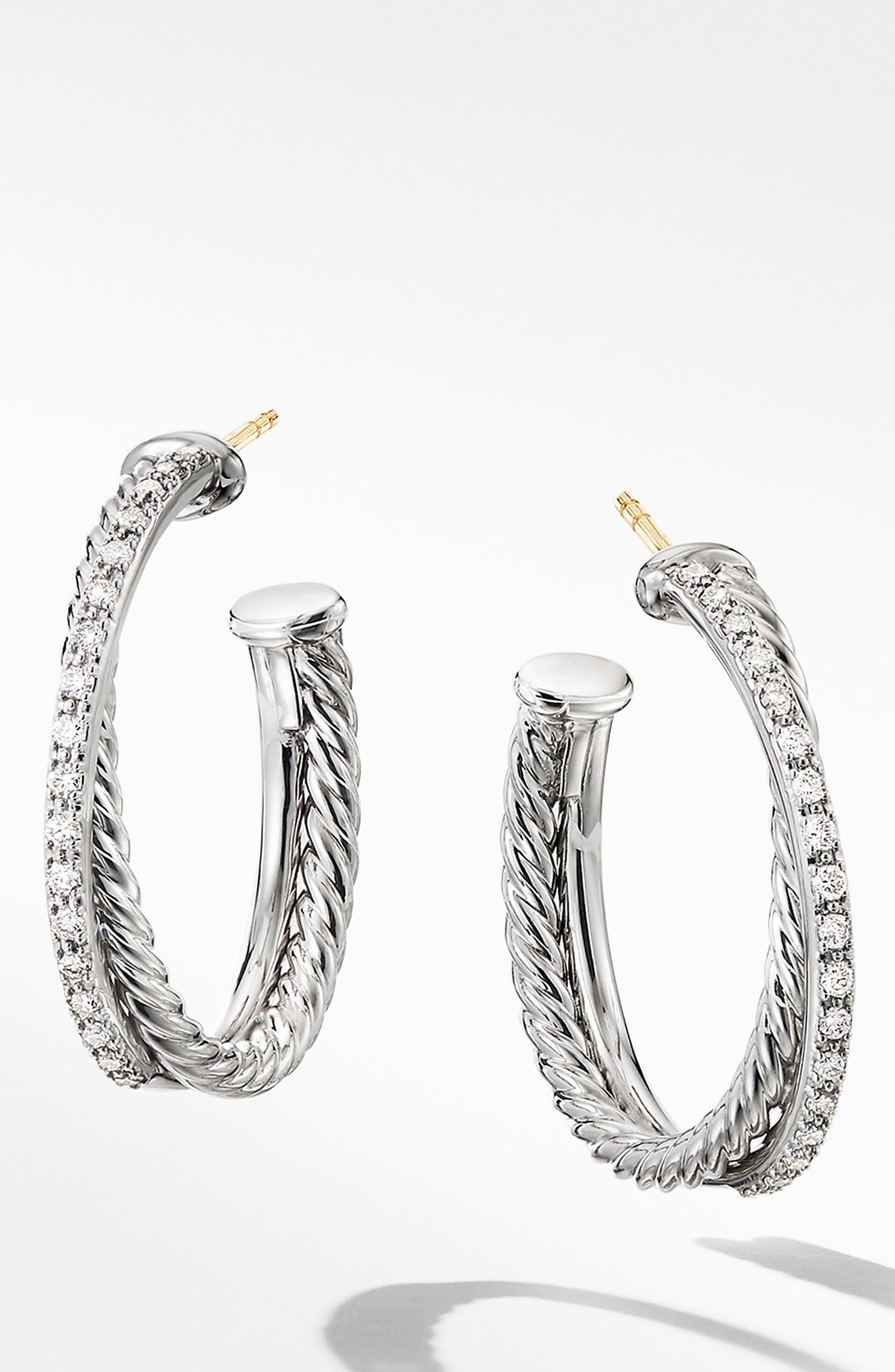 David Yurman Crossover Medium Hoop Earrings with Diamonds