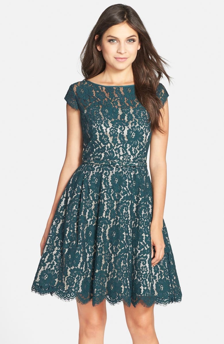 Eliza J Cap Sleeve Lace Fit & Flare Dress | Nordstrom