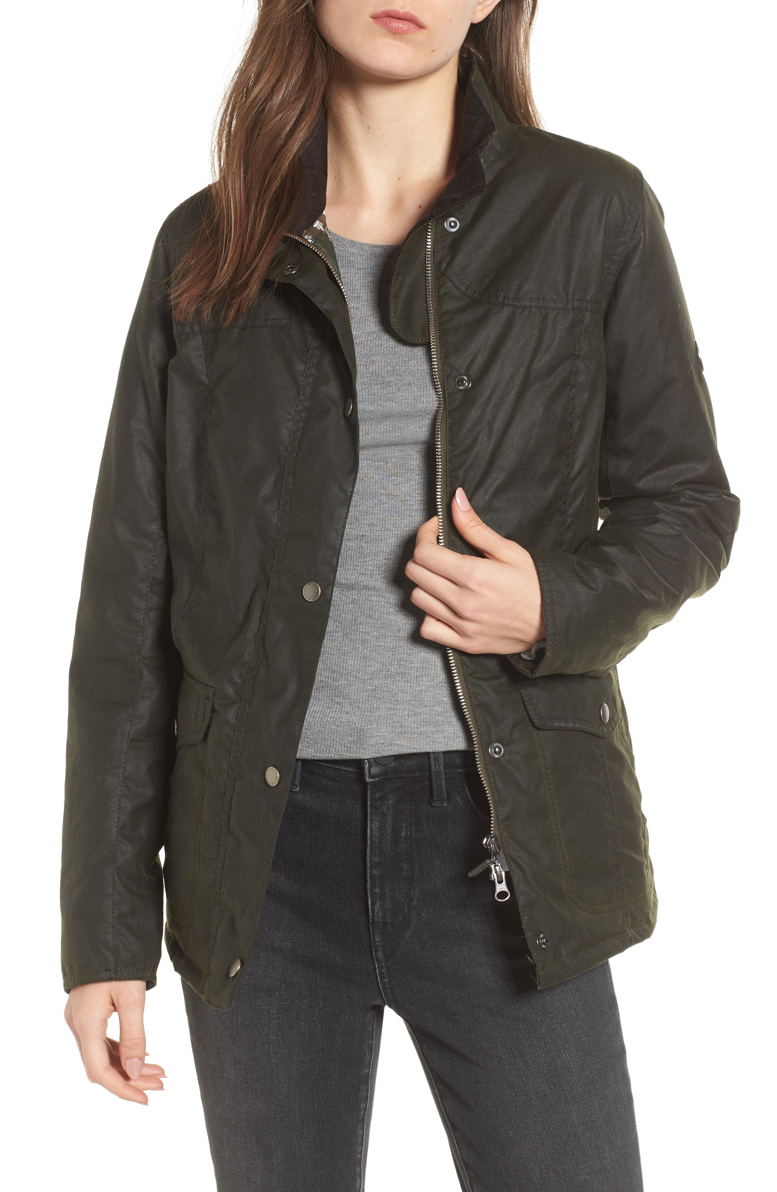 Barbour Sandsend Waxed Cotton Utility Jacket, 18 UK - Green