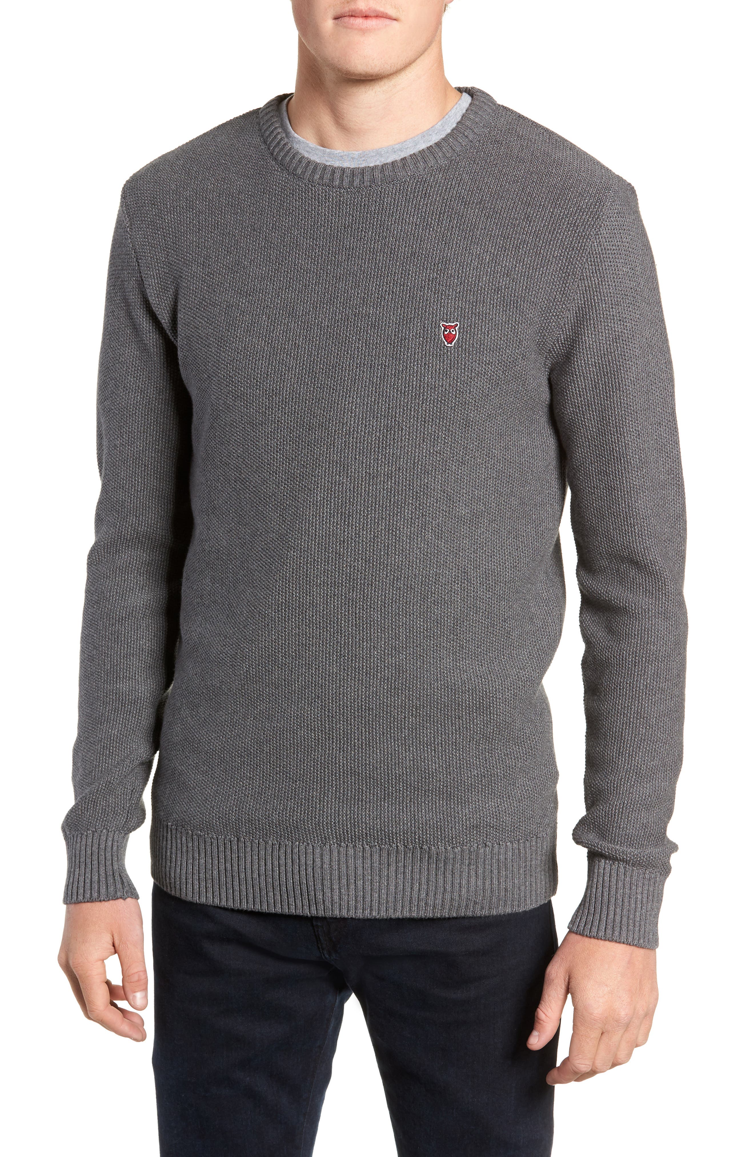 Knowledgecotton Apparel Owl Textured Sweater, Grey