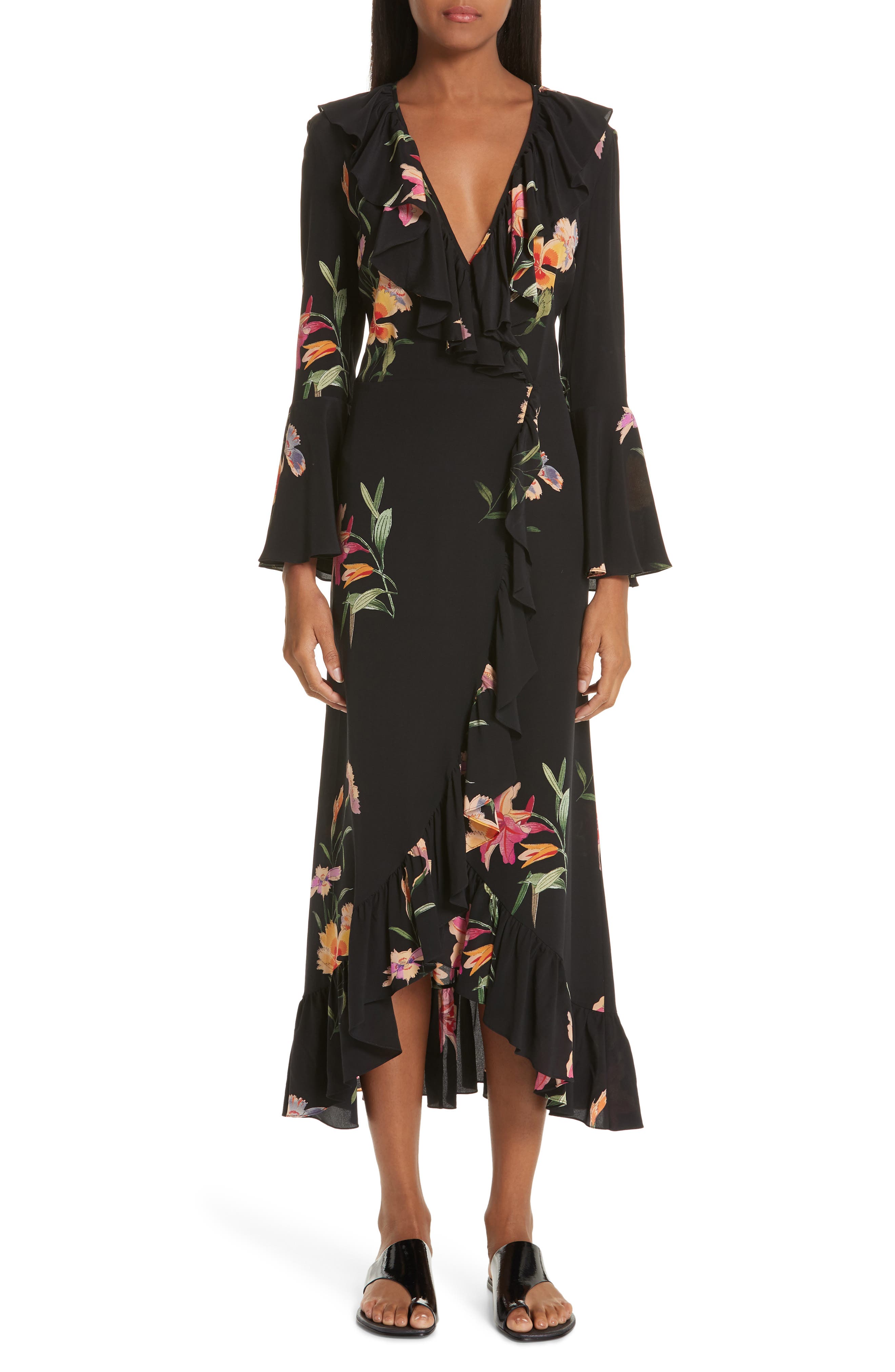 Etro Floral Print Ruffle Hem Silk Dress