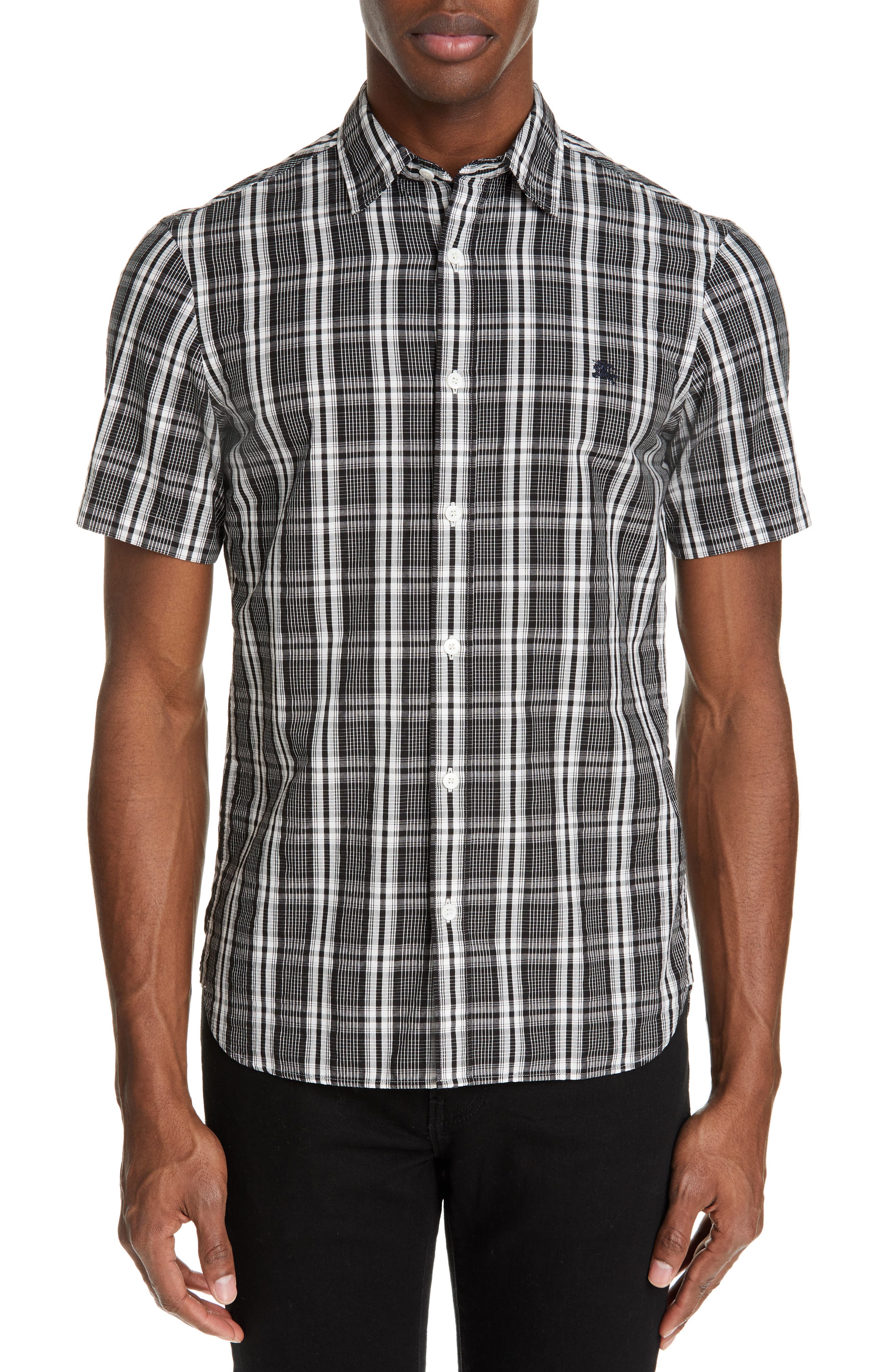 Burberry Heybridge Plaid Slim Fit Sport Shirt, Black