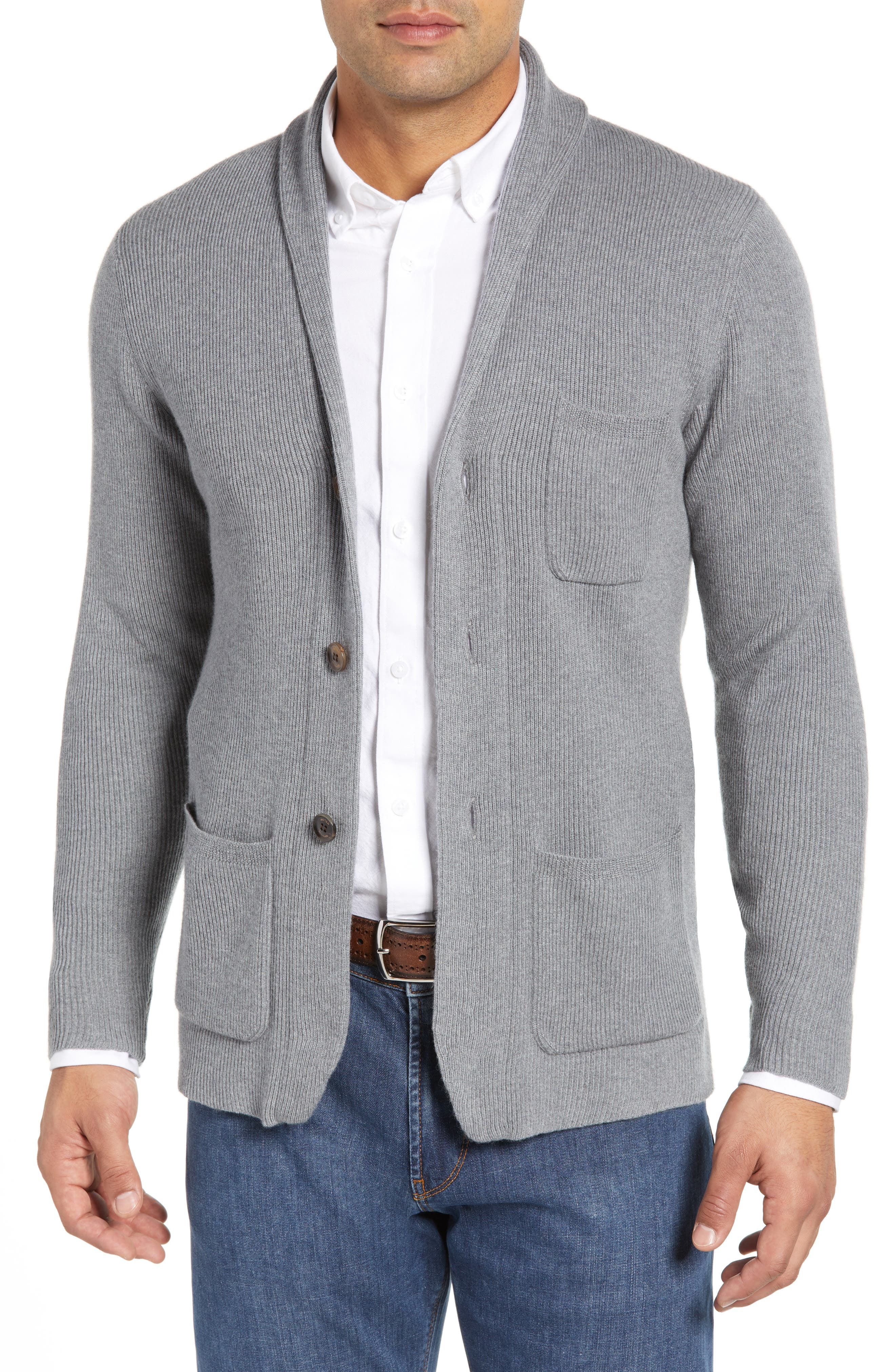 Peter Millar Collection Whites Wool & Cashmere Cardigan, Grey