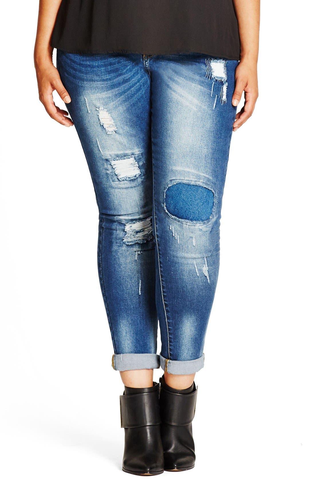 City Chic Patched Up Distressed Skinny Jeans (Plus Size) Nordstrom