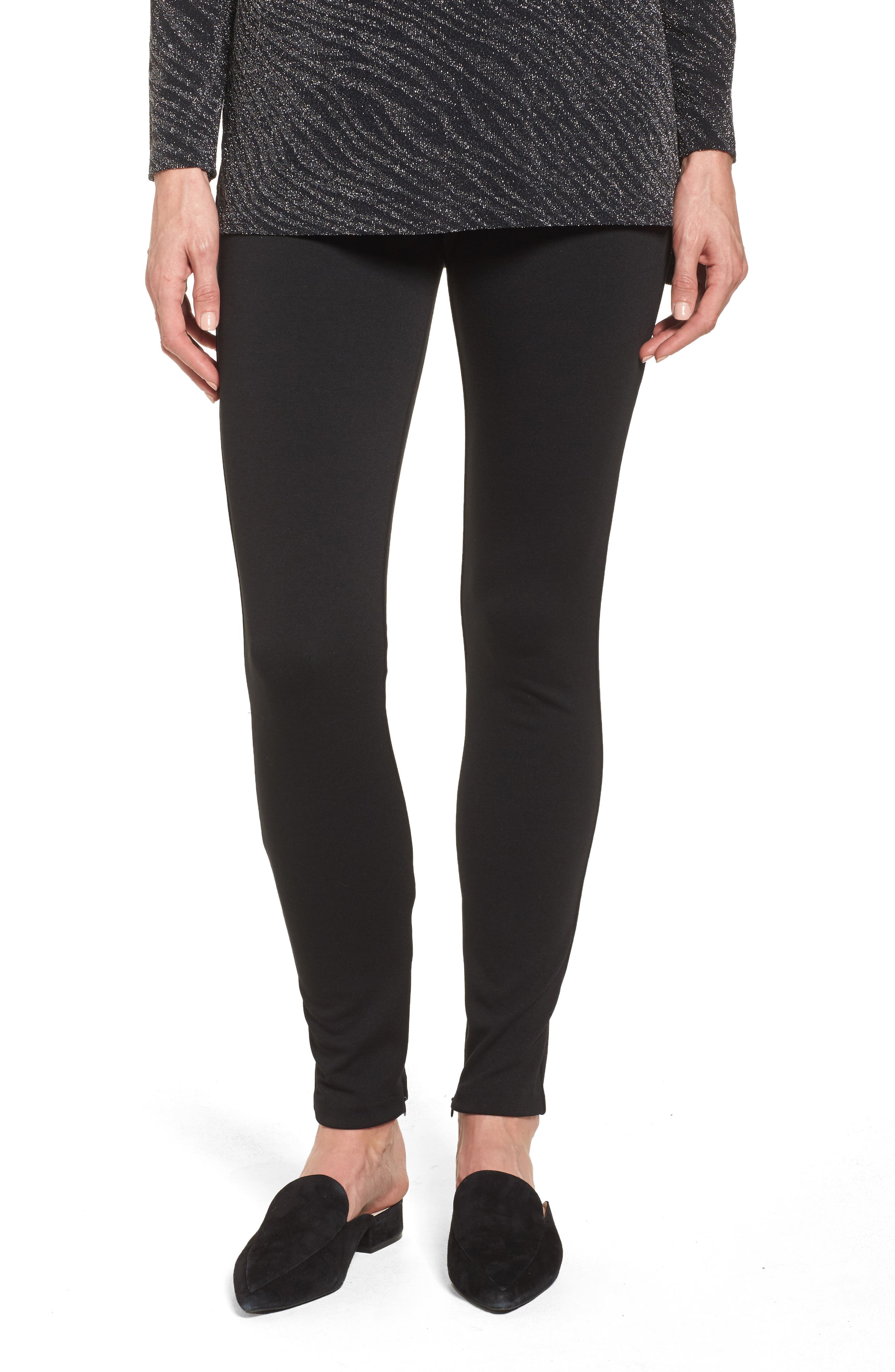 Chaus Zip Ankle Ponte Knit Leggings, Black