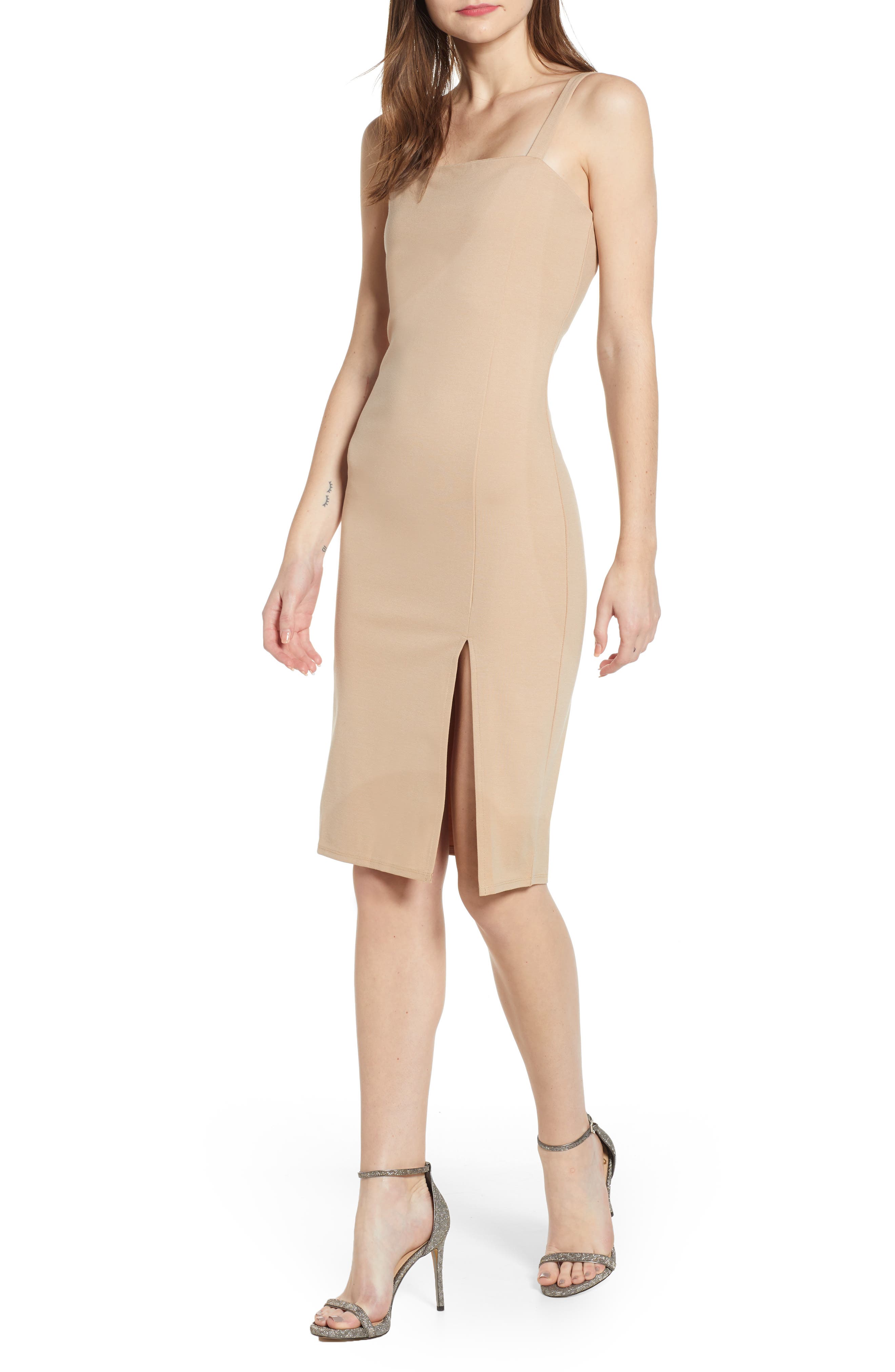 Leith Square Neck Sheath Dress, Brown