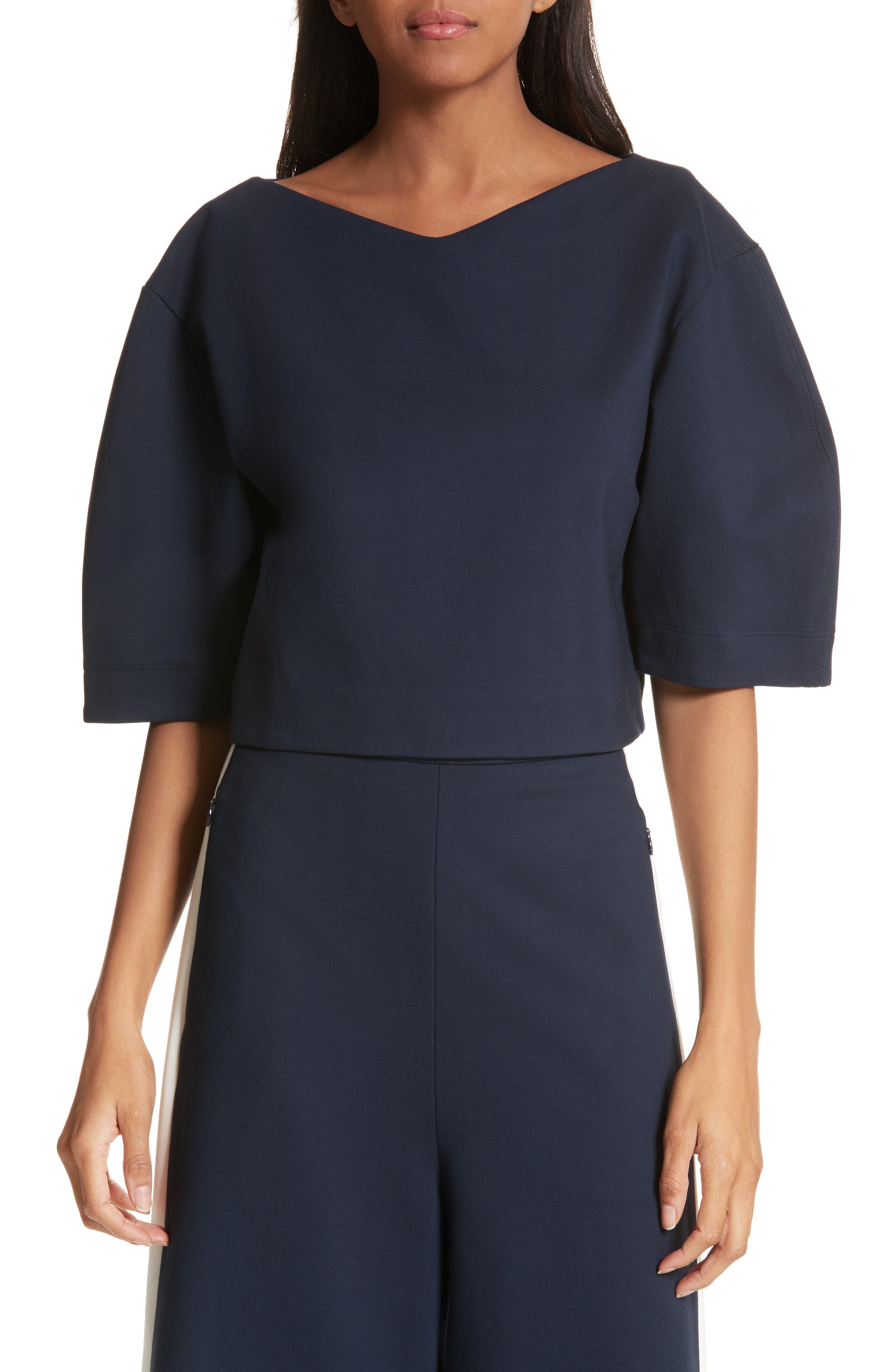 Tibi Bond Stretch Knit Crop Top, Blue