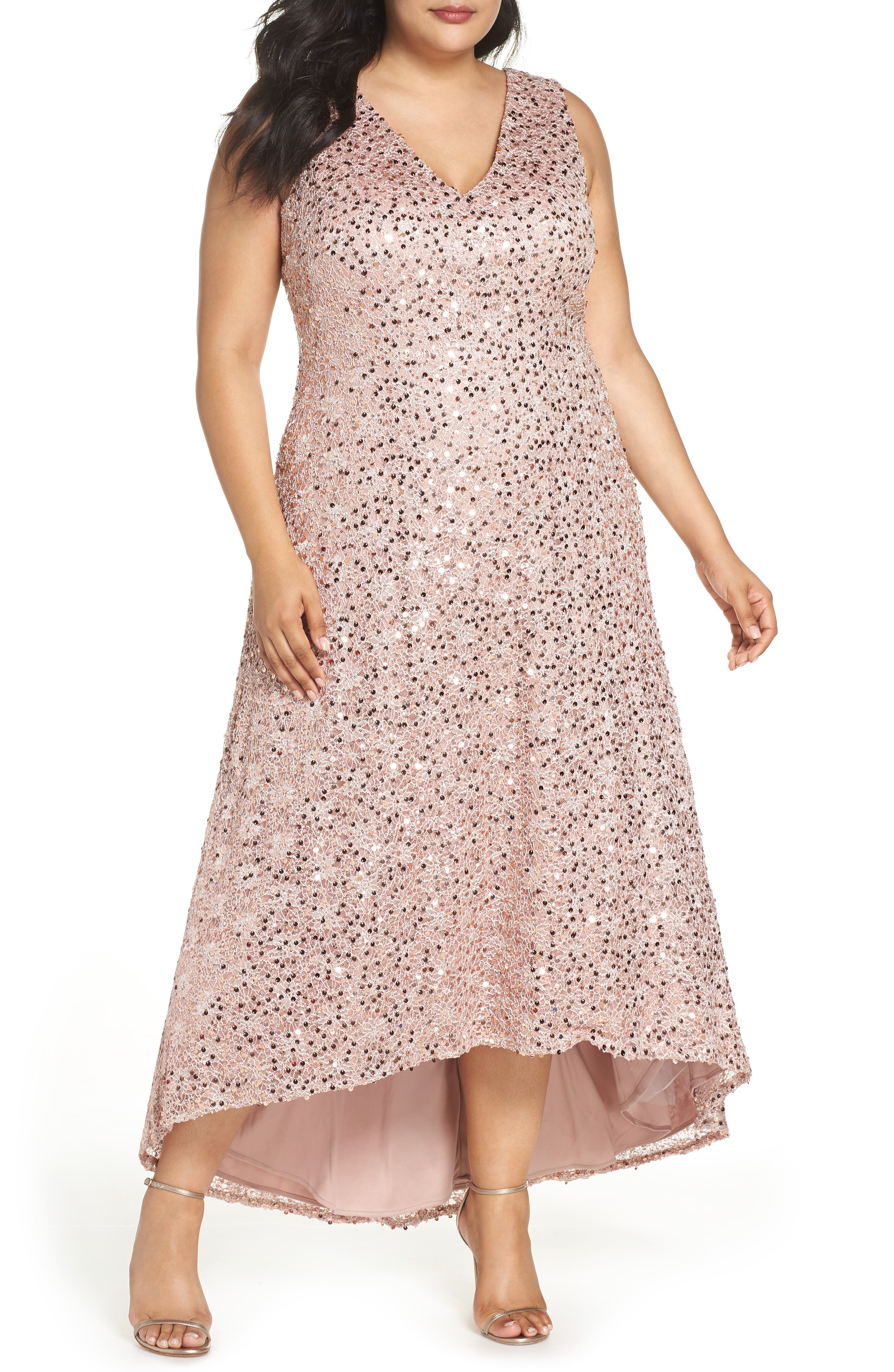 Plus Size Morgan & Co. High/low Sequin Gown, Pink