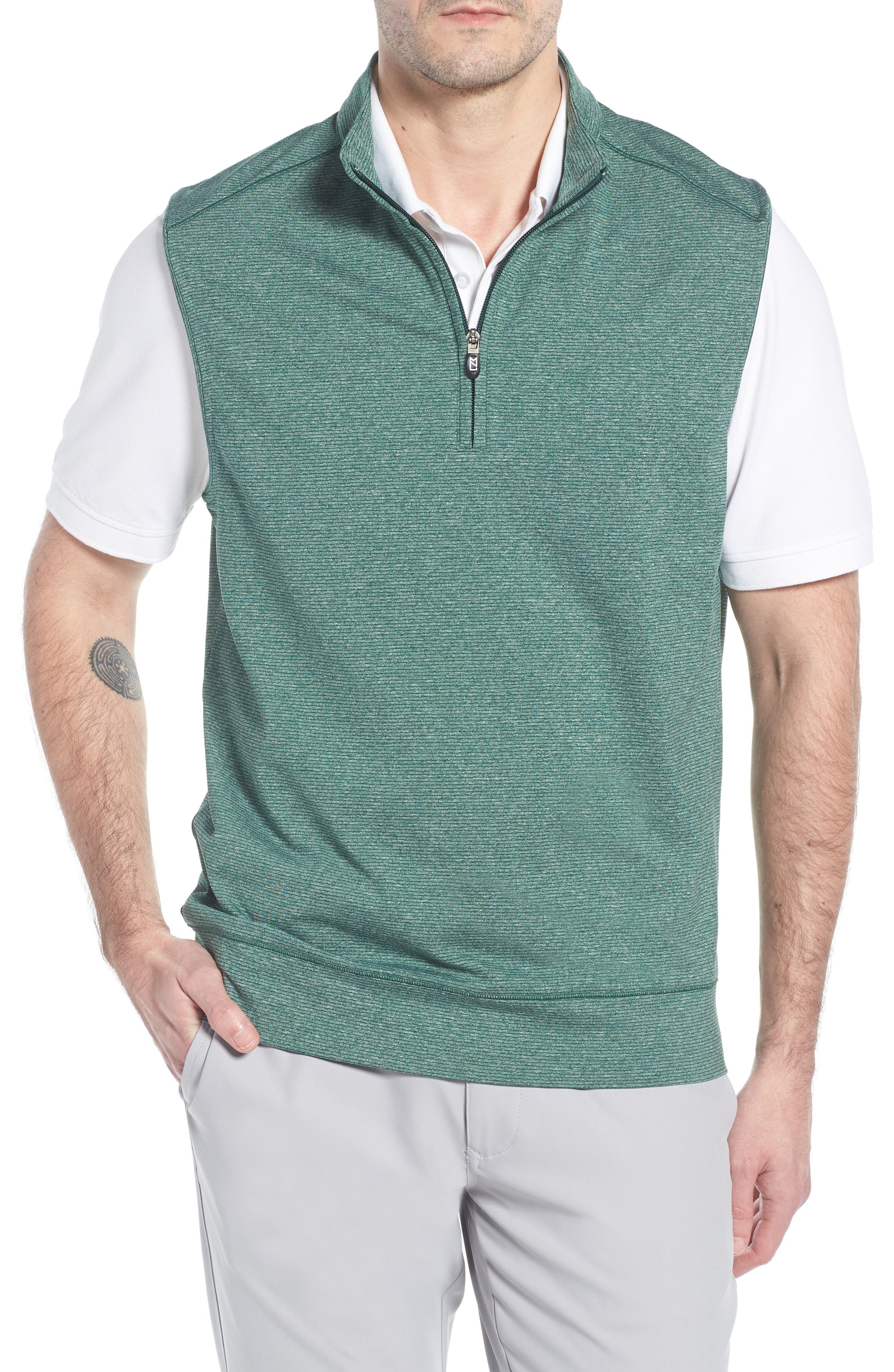 Big & Tall Cutter & Buck Shoreline Quarter Zip Vest, Green