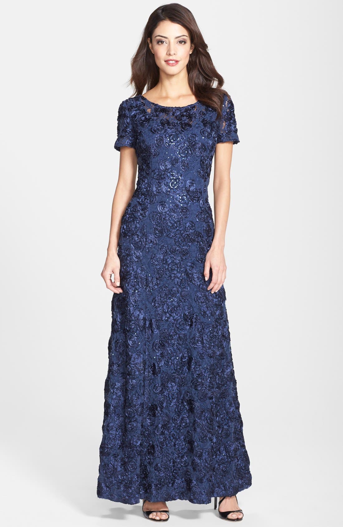 Alex Evenings Embellished Lace Gown, Blue