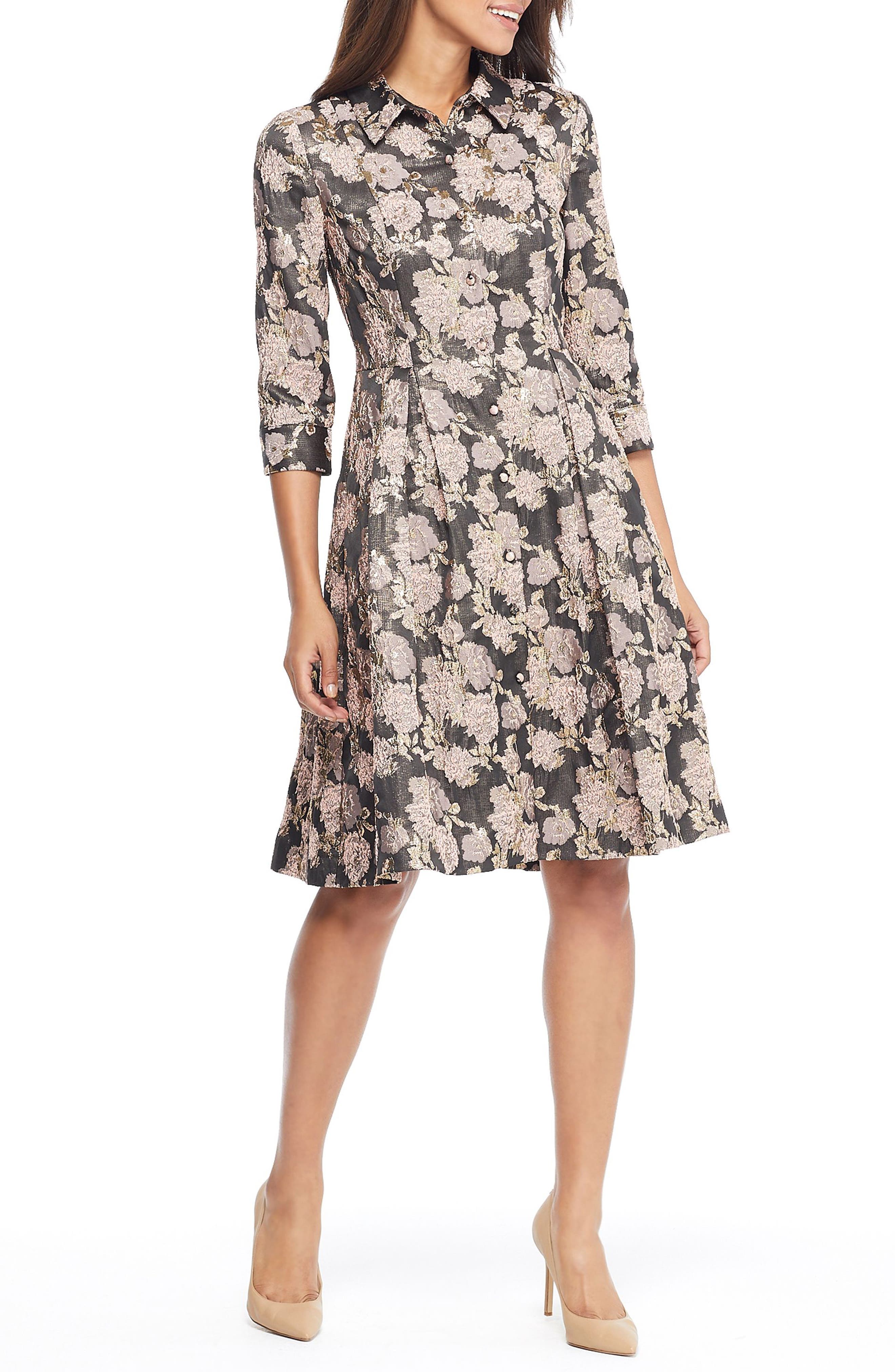 Gal Meets Glam Collection Lucy Golden Carnation Button Front Dress, Brown
