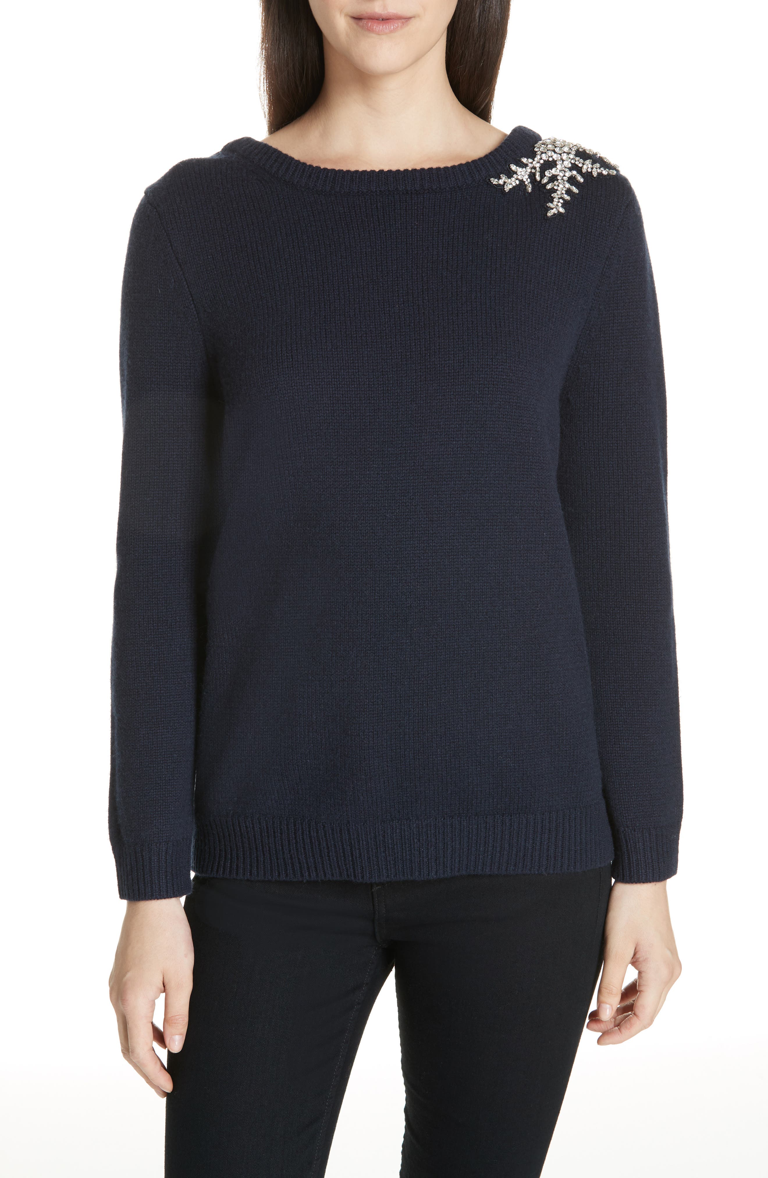 Ba & sh Ourea Jewel Detail Wool Cashmere Sweater, Blue